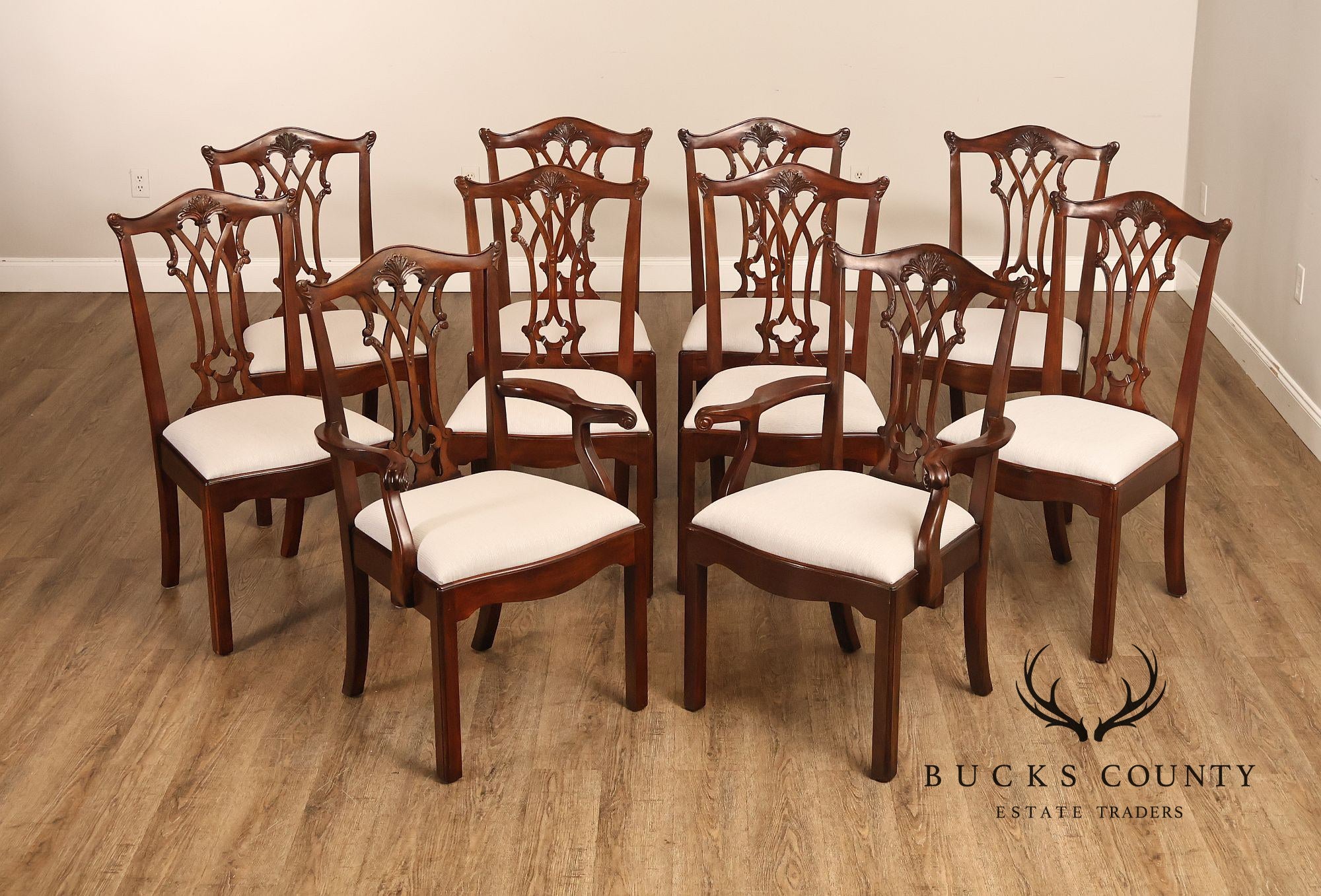 Maitland Smith Chippendale Style Set of Ten Mahogany Dining Chairs