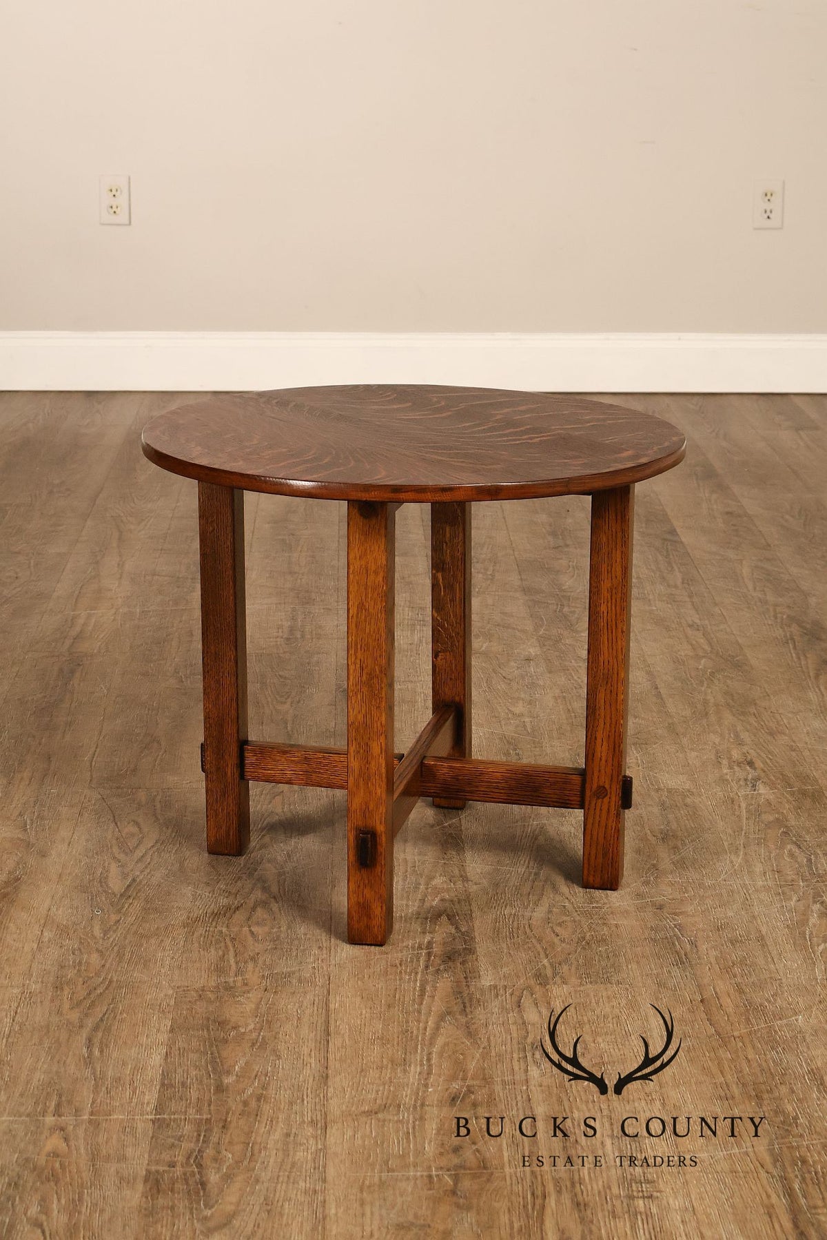 Antique Arts And Crafts Mission Quarter-Sawn Oak Round Table