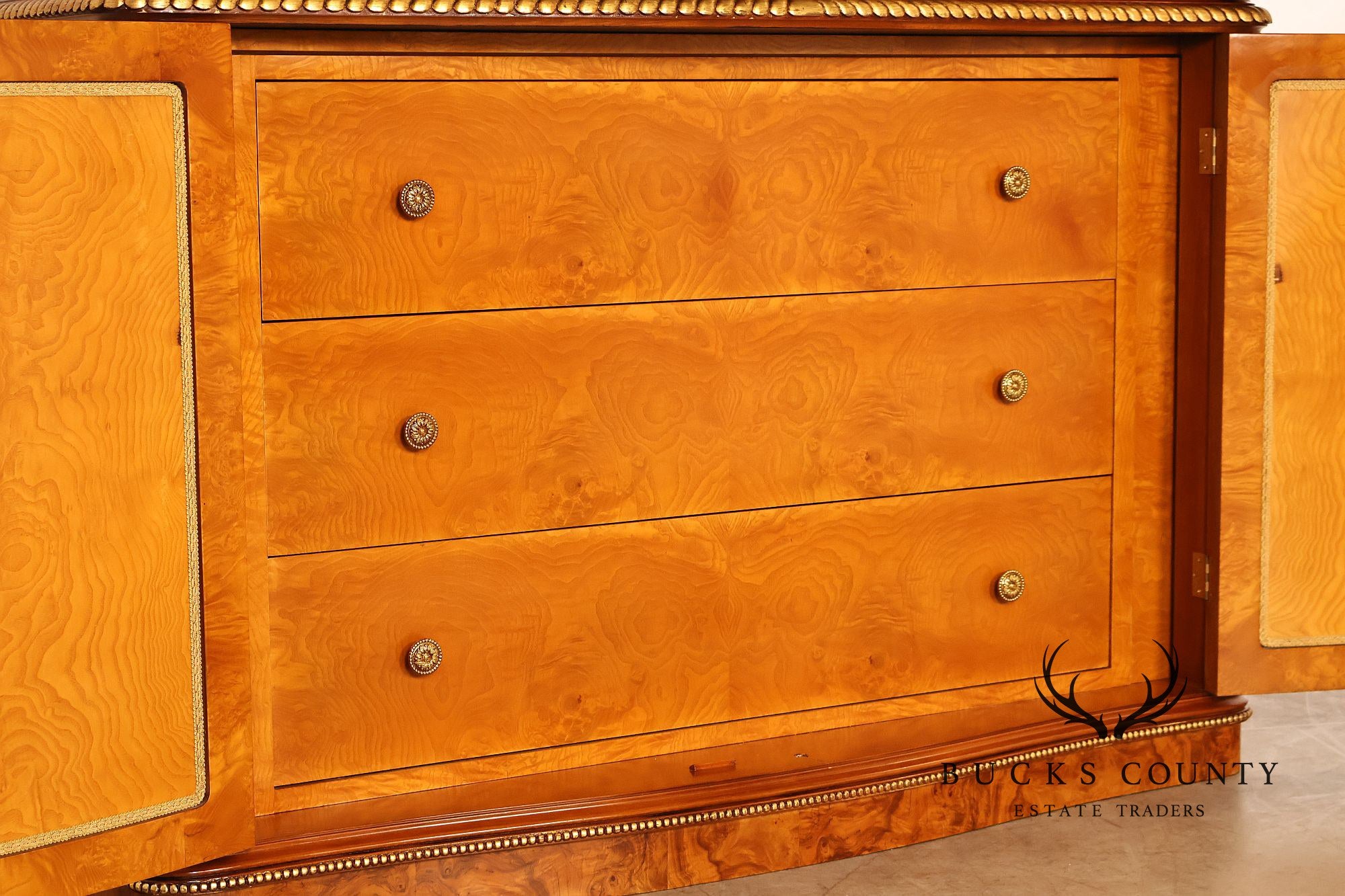 French Louis XV Style Burl Walnut Linen Closet Armoire