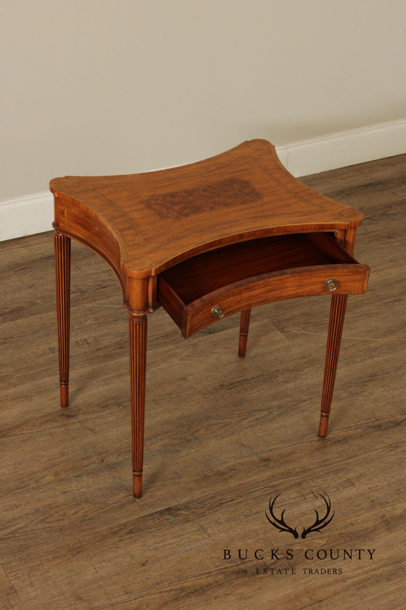 Maitland Smith Sheraton Style Single Drawer Inlaid Side Table