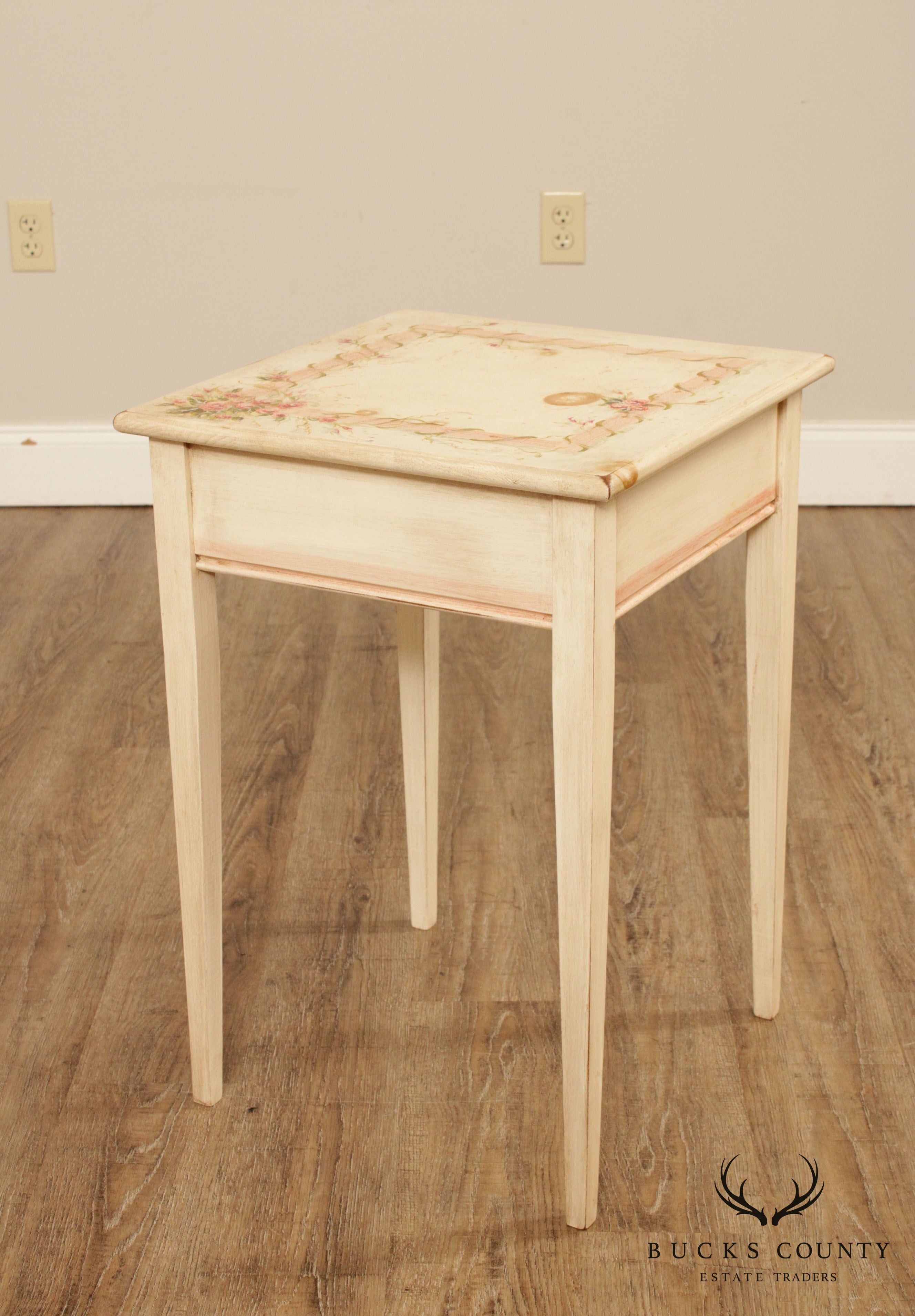 Mastercraft Floral Hand Painted Square Pine Side Table