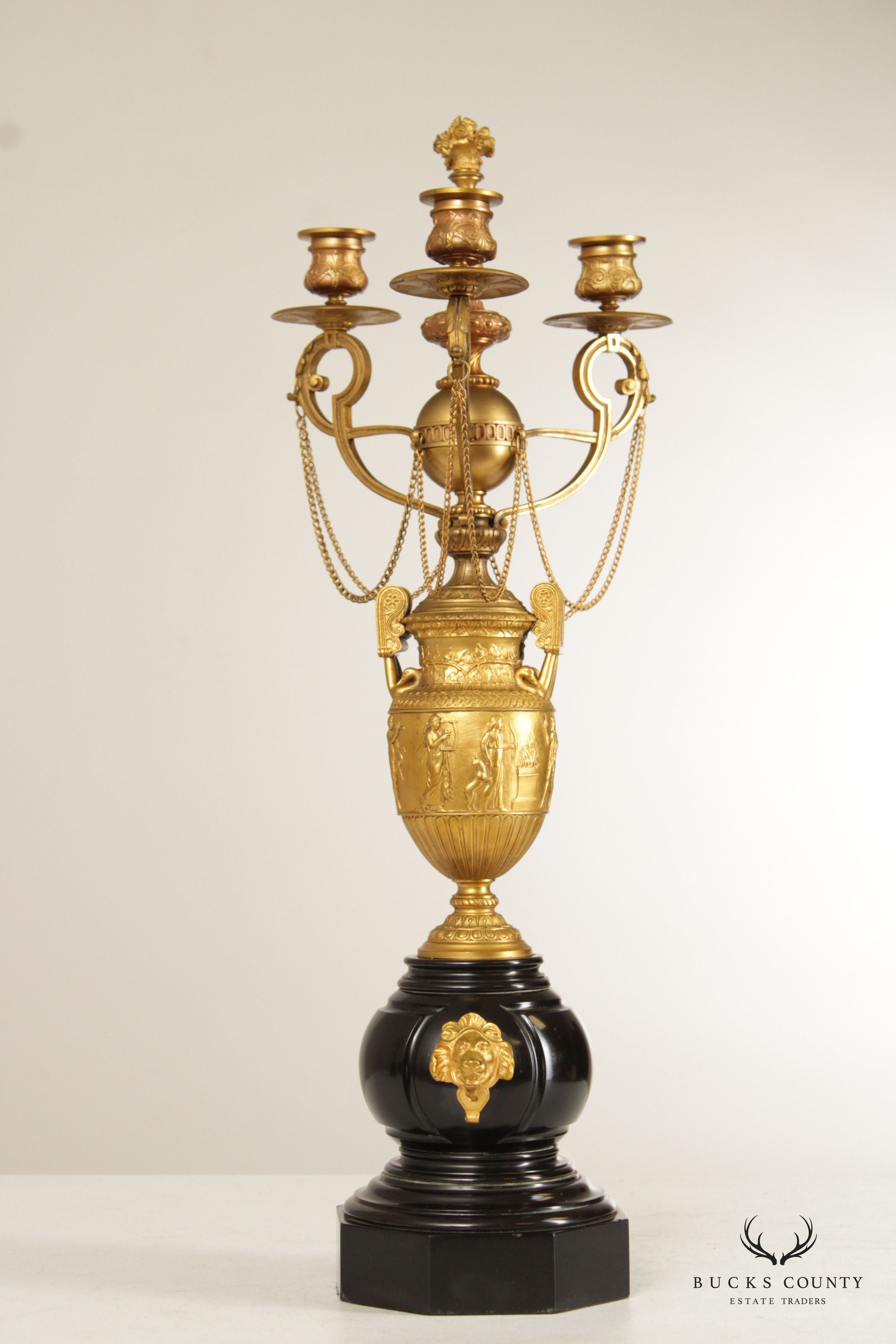 Neoclassical Style Pair of Gilt Bronze Marble Candelabra