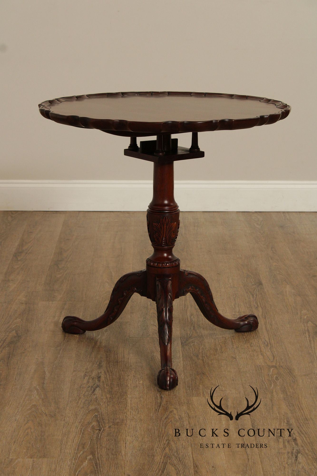 Henkel Harris Carved Mahogany Tilt Top Tea Table