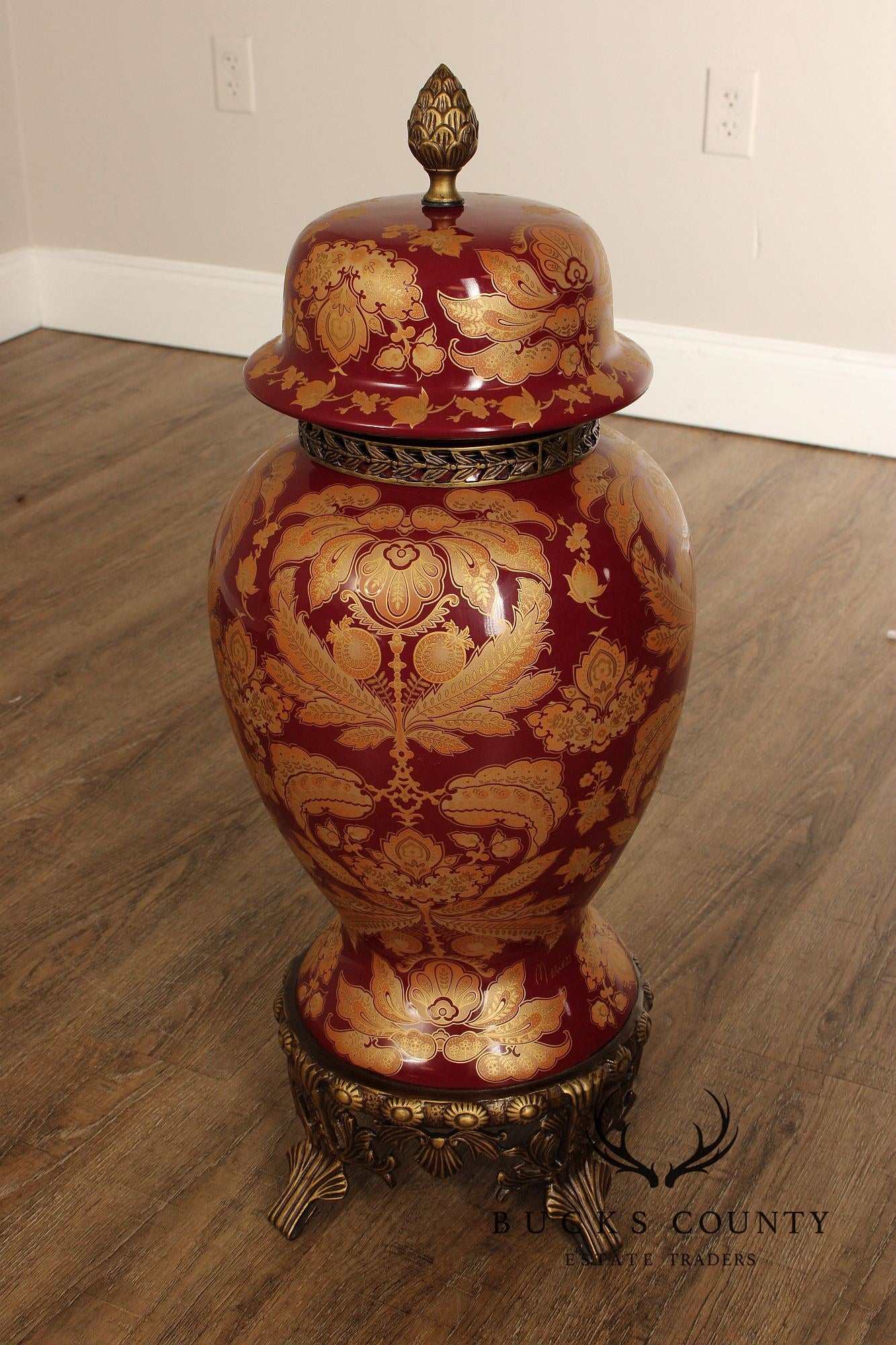 Red Versaille Porcelain And Bronze Temple Jar Vase