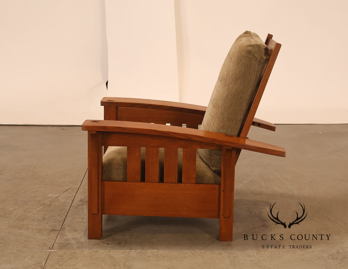 Stickley Mission Collection Oak And Custom Upholstery Bow Arm Morris Chair