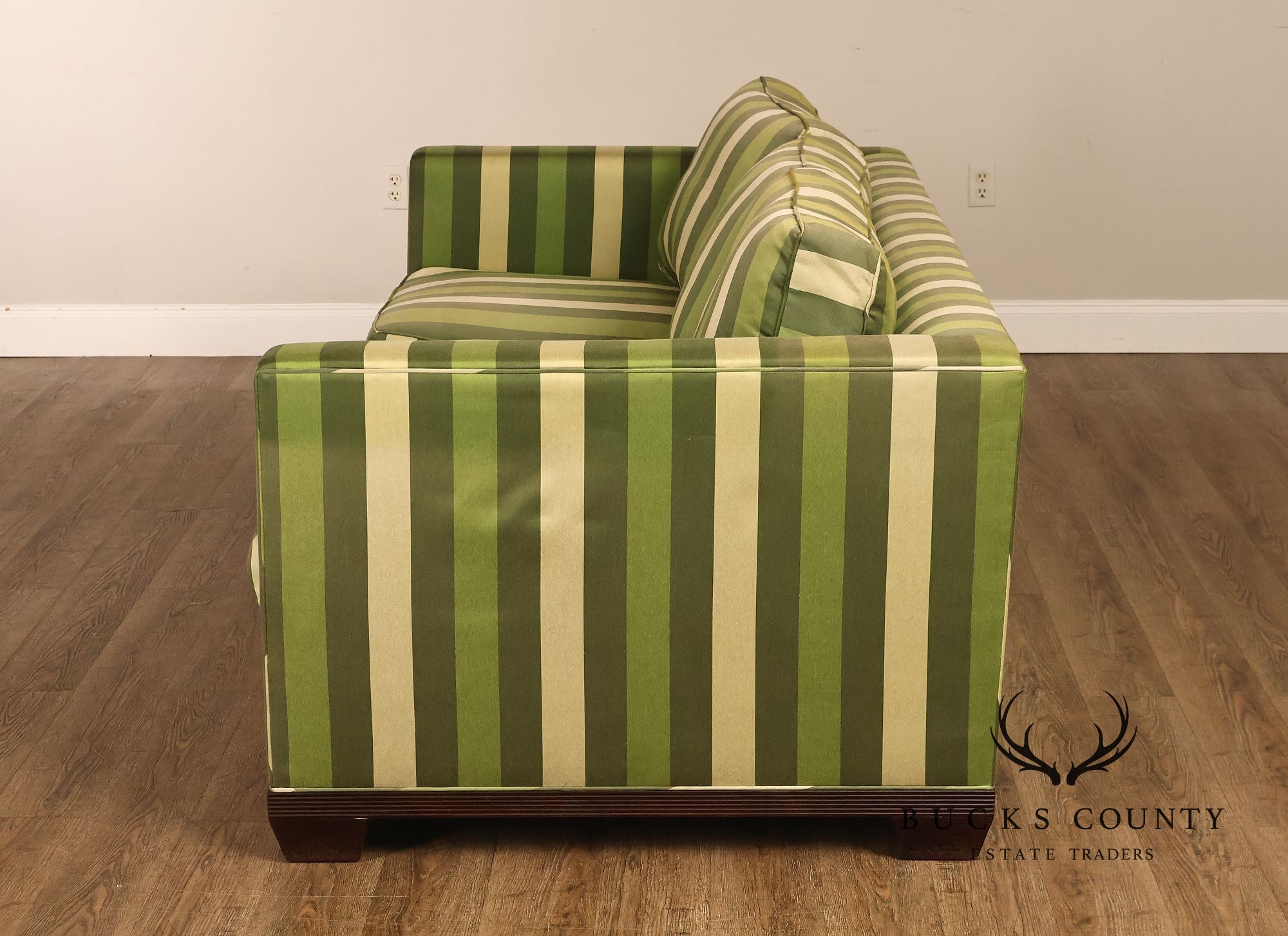 Baker Furniture Barbara Barry Reeded Base Three Cushion Sofa