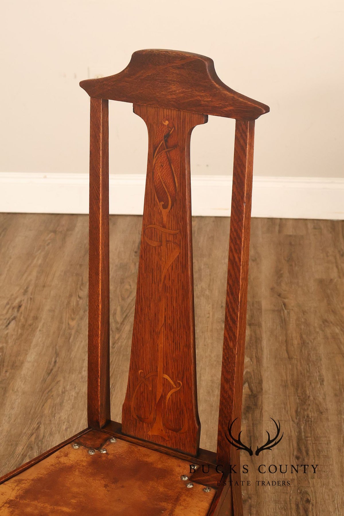 Antique Arts And Crafts Oak Inlaid Side Chair Attributed To Stickley Brothers