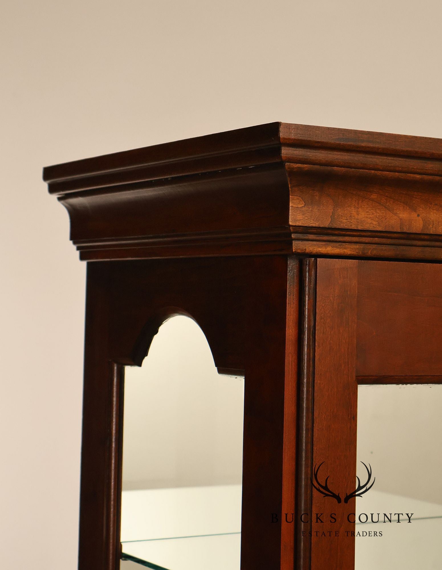 Narrow Cherry Lighted Curio Display Cabinet With Glass Shelves