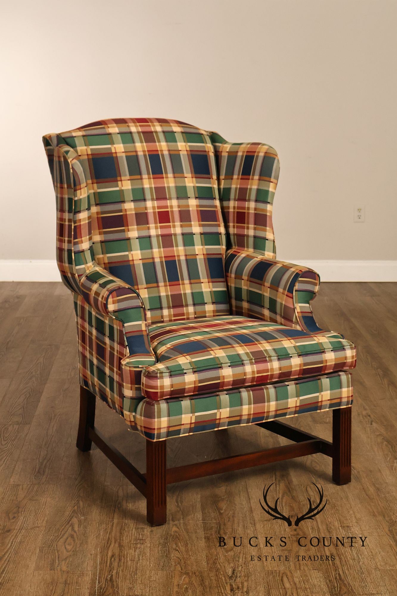 Henredon Custom Folio Collection Plaid Wingback Armchair