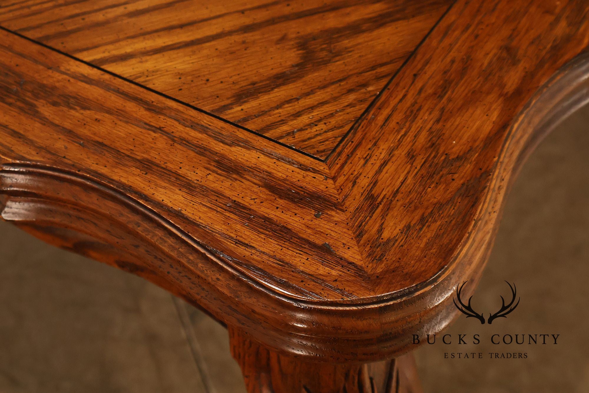 Century French Country Oak Parquet Top Expandable Dining Table With 2 Leaves