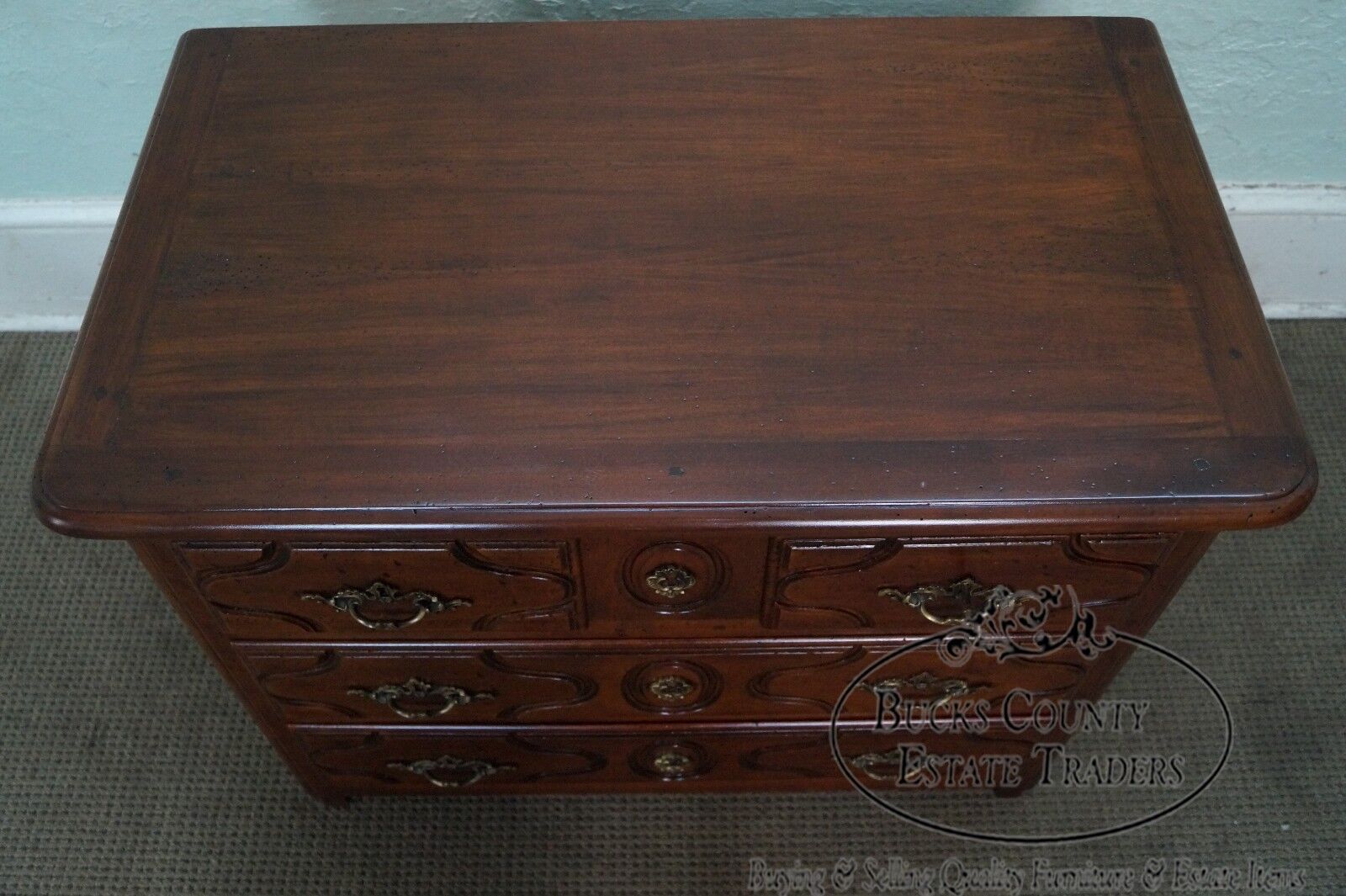 Custom Quality French Louis XV Style Walnut 3 Drawer Chest Commode