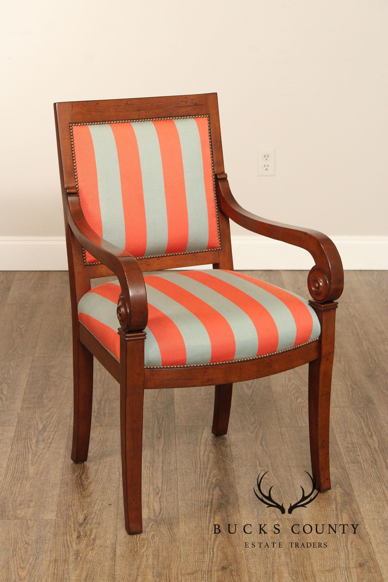 Empire Style Pair of Striped Armchairs