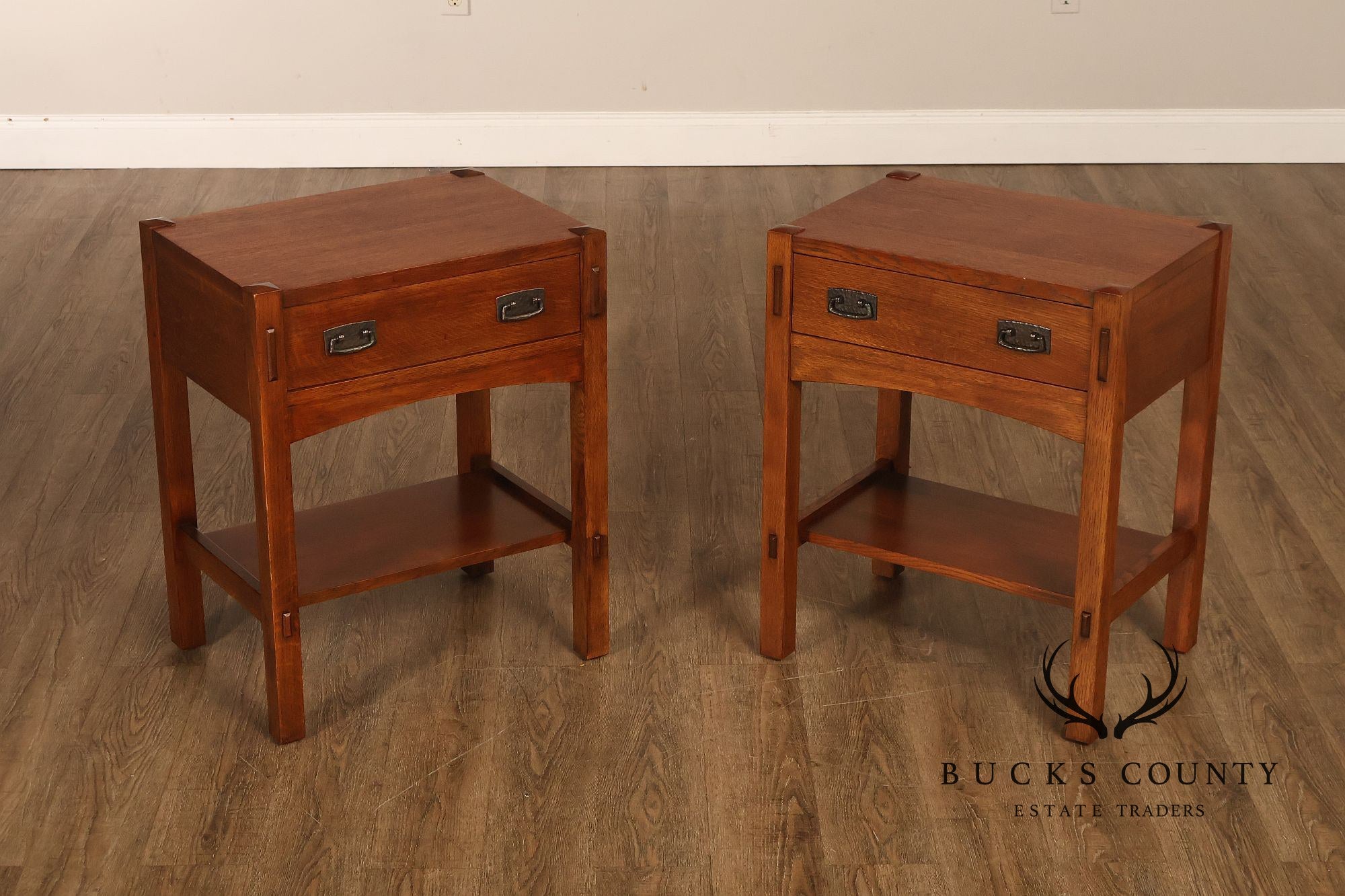 Stickley Mission Collection Pair of Oak One-Drawer Nightstands
