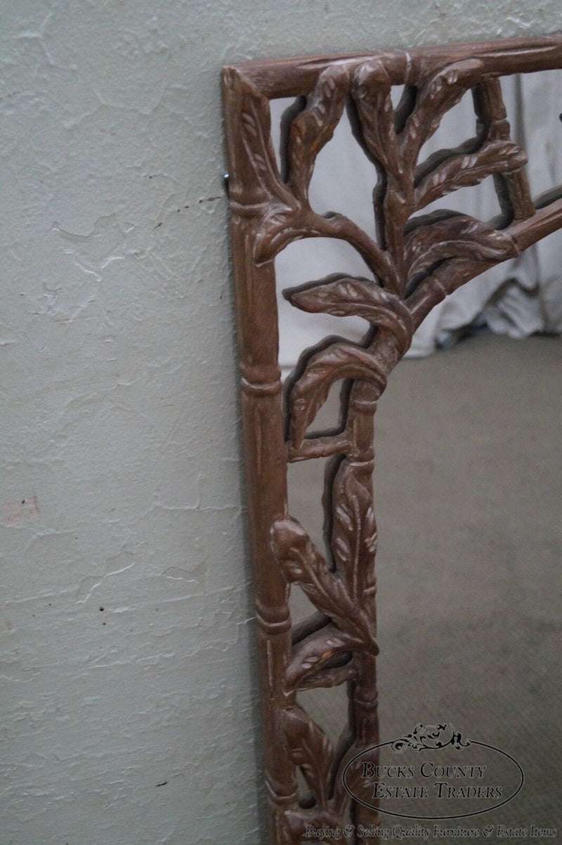 Vintage Faux Bamboo & Leaf Carved Wall Mirror