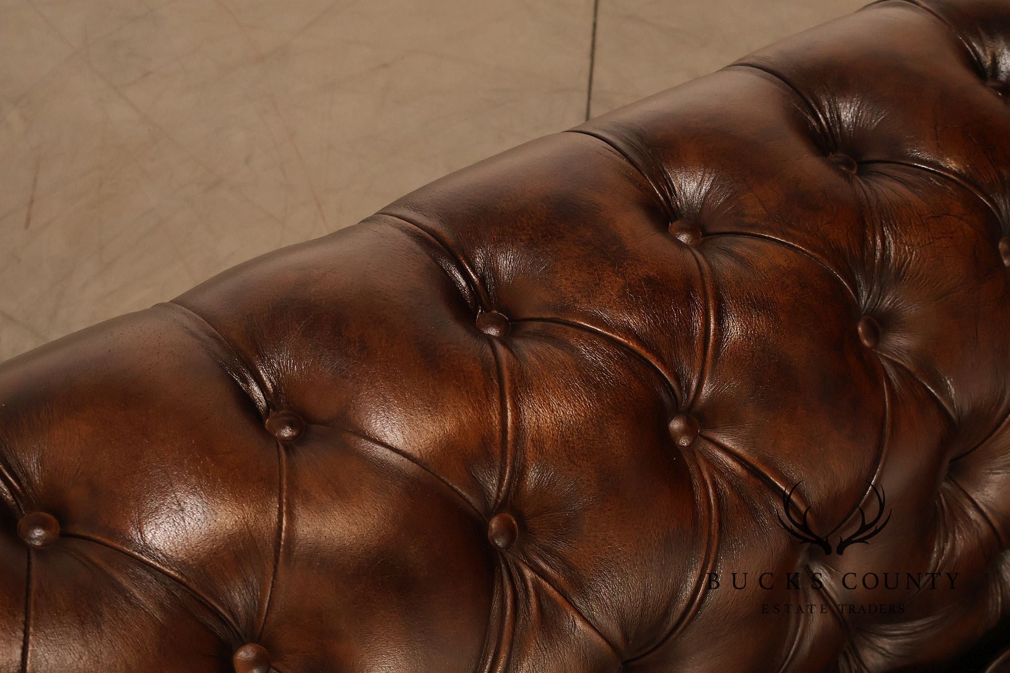 Chesterfield Style 6 Foot Brown Tufted Leather Sofa