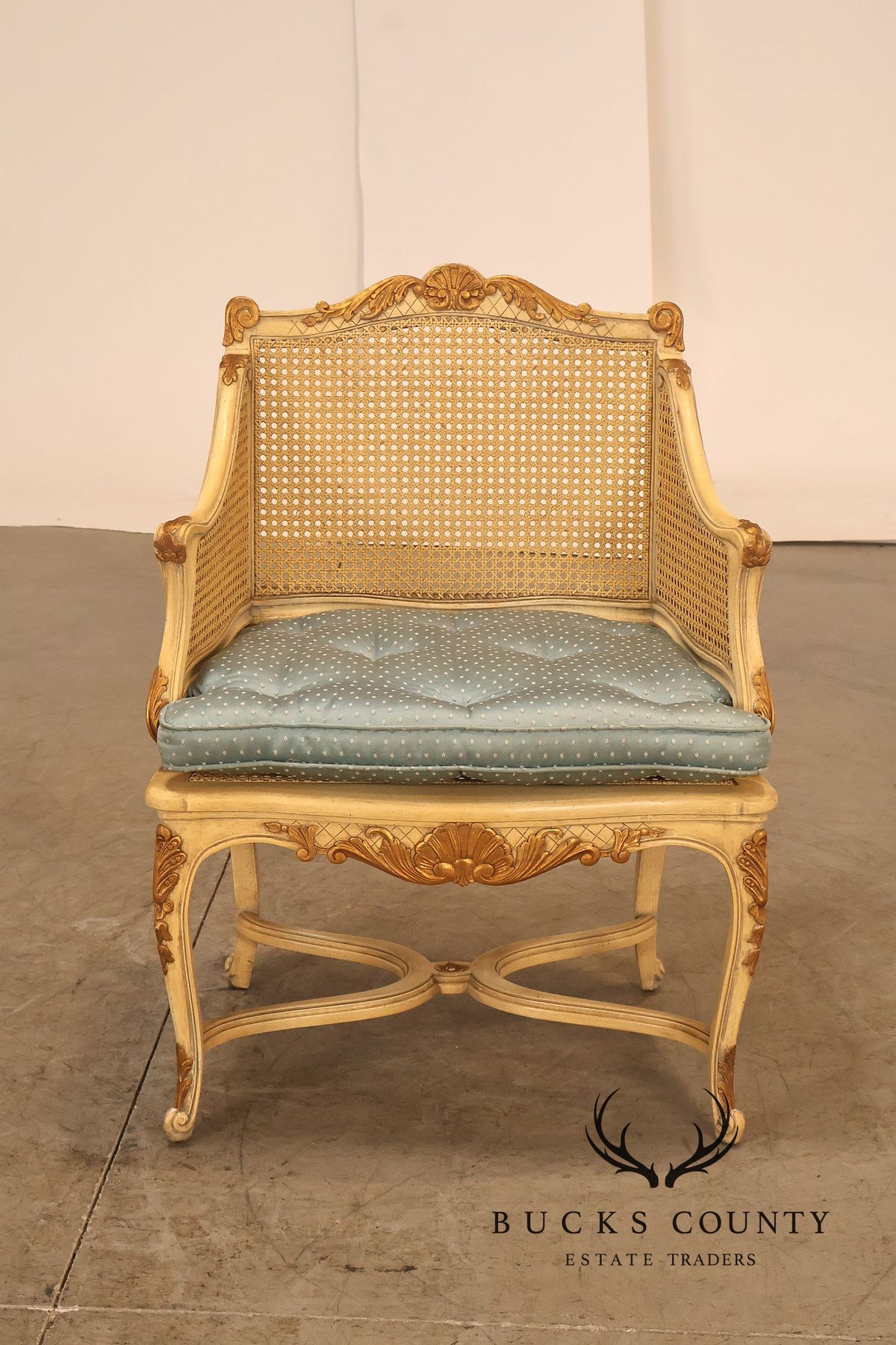 French Regency Pair of Caned Bergere Armchairs