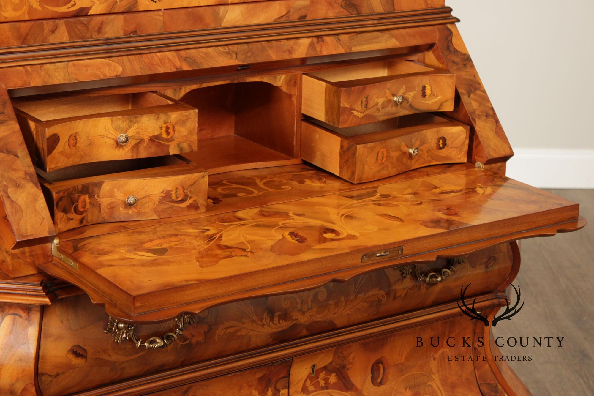 Italian Marquetry Inlaid Secretary Bookcase