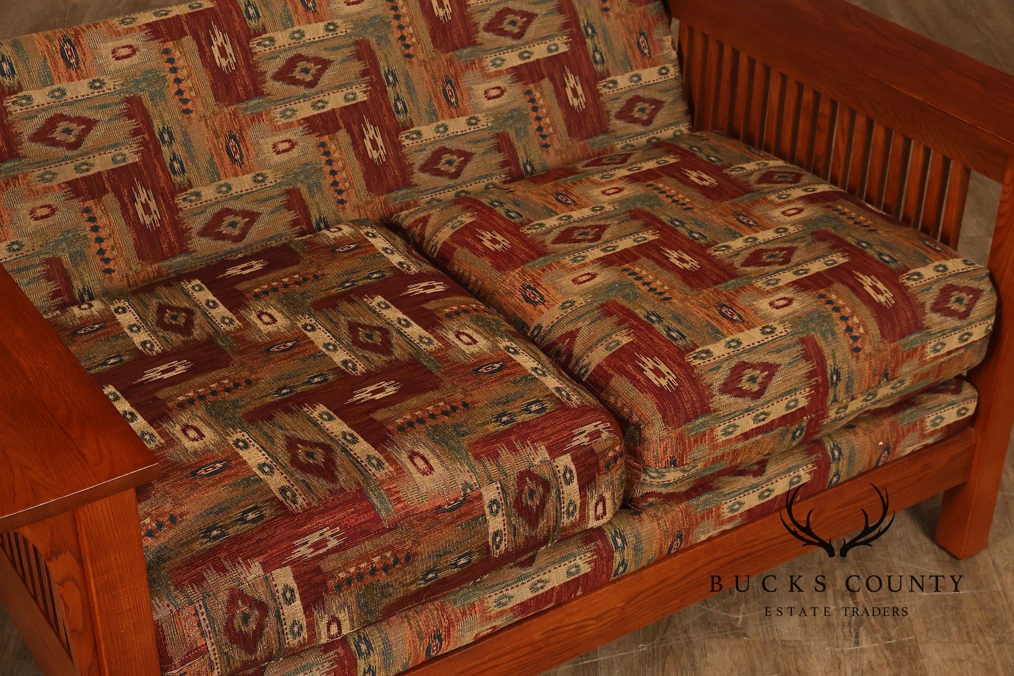 Bassett Furniture Mission Style Oak Spindle Settee