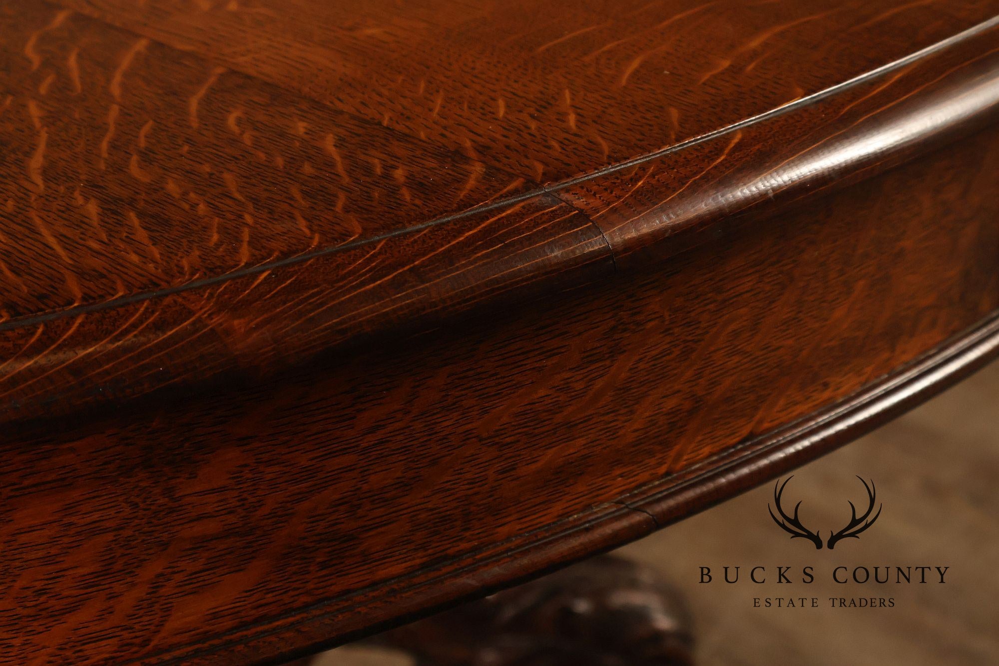 Antique 57 inch Round Oak Pedestal Dining Table With Carved Claw Feet