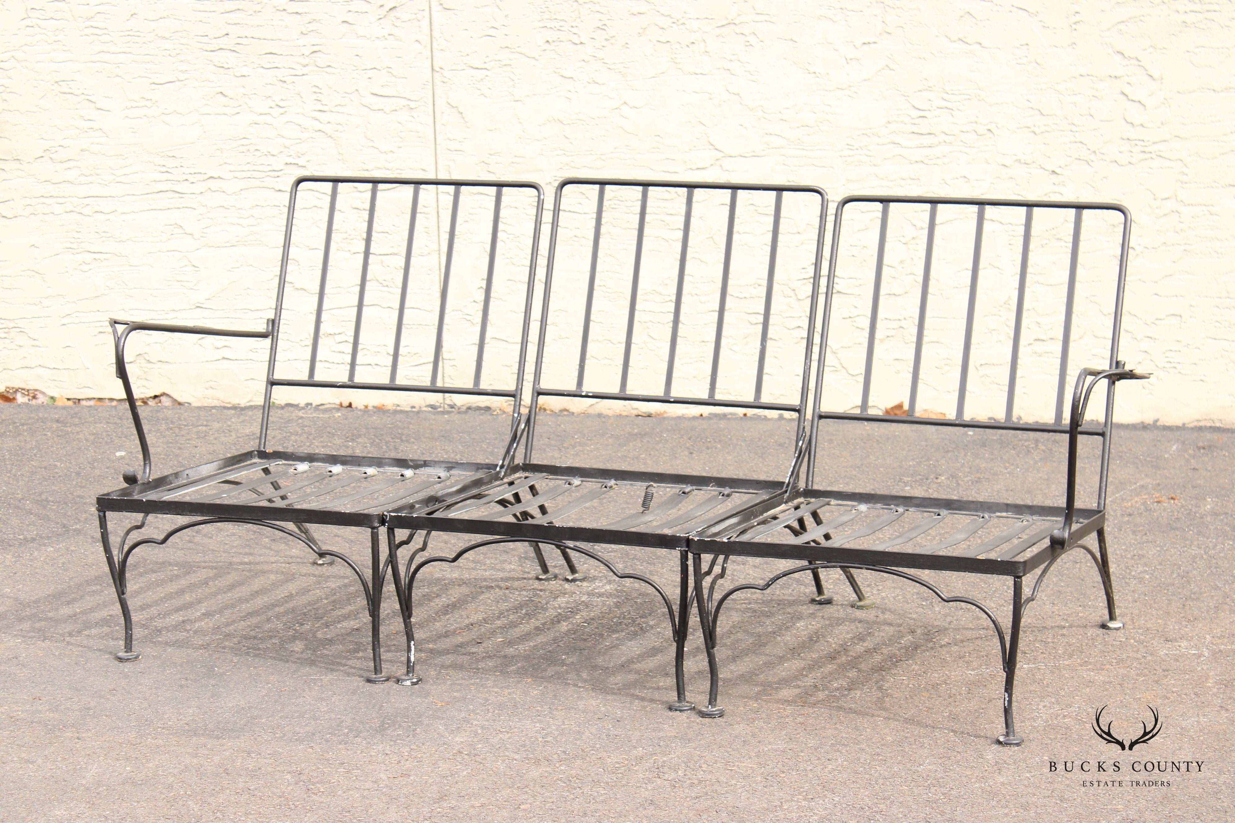 Vintage Wrought Iron Three-Piece Outdoor Garden Sofa