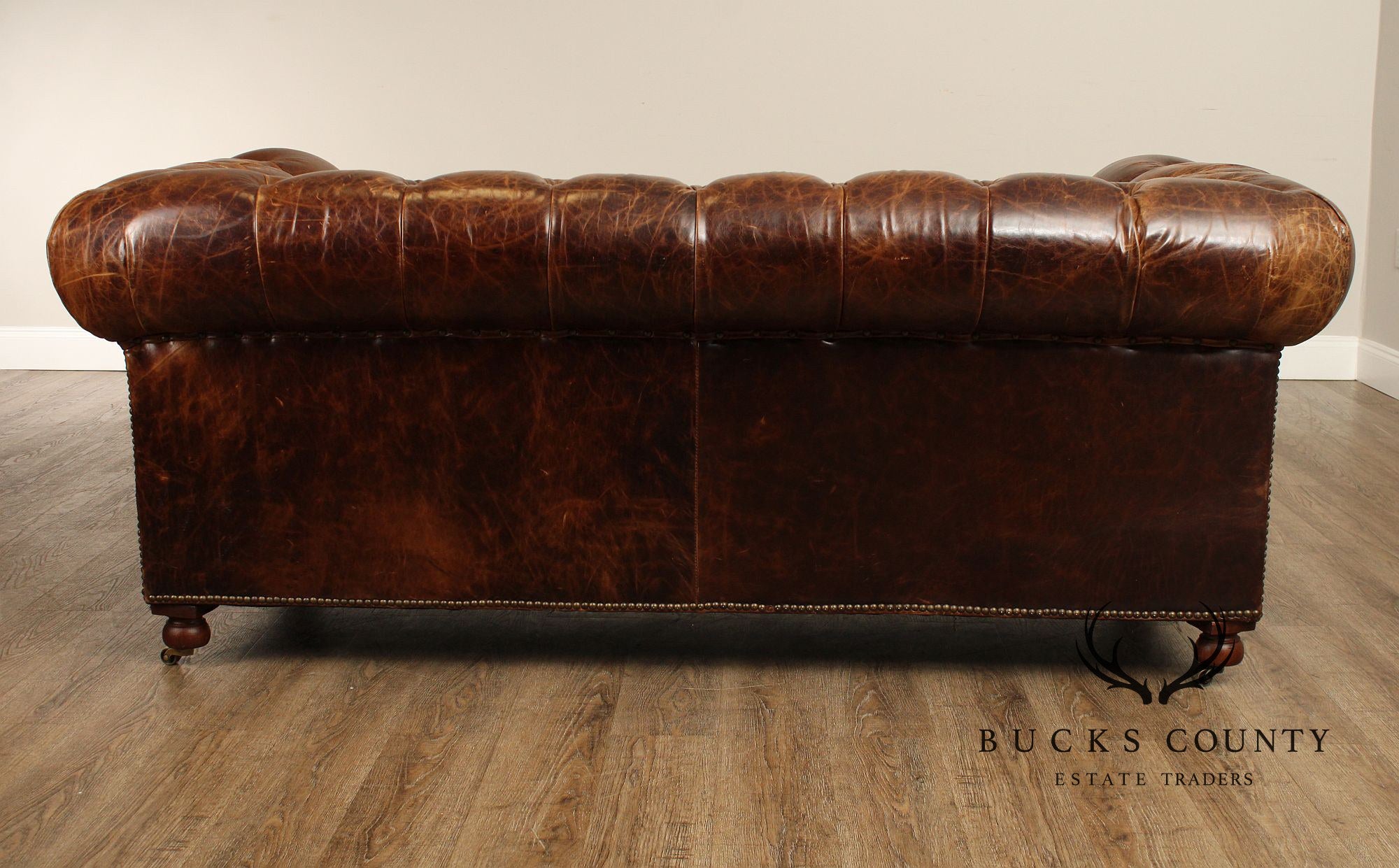 Restoration Hardware Brown Leather 'Kensington' Chesterfield Sofa