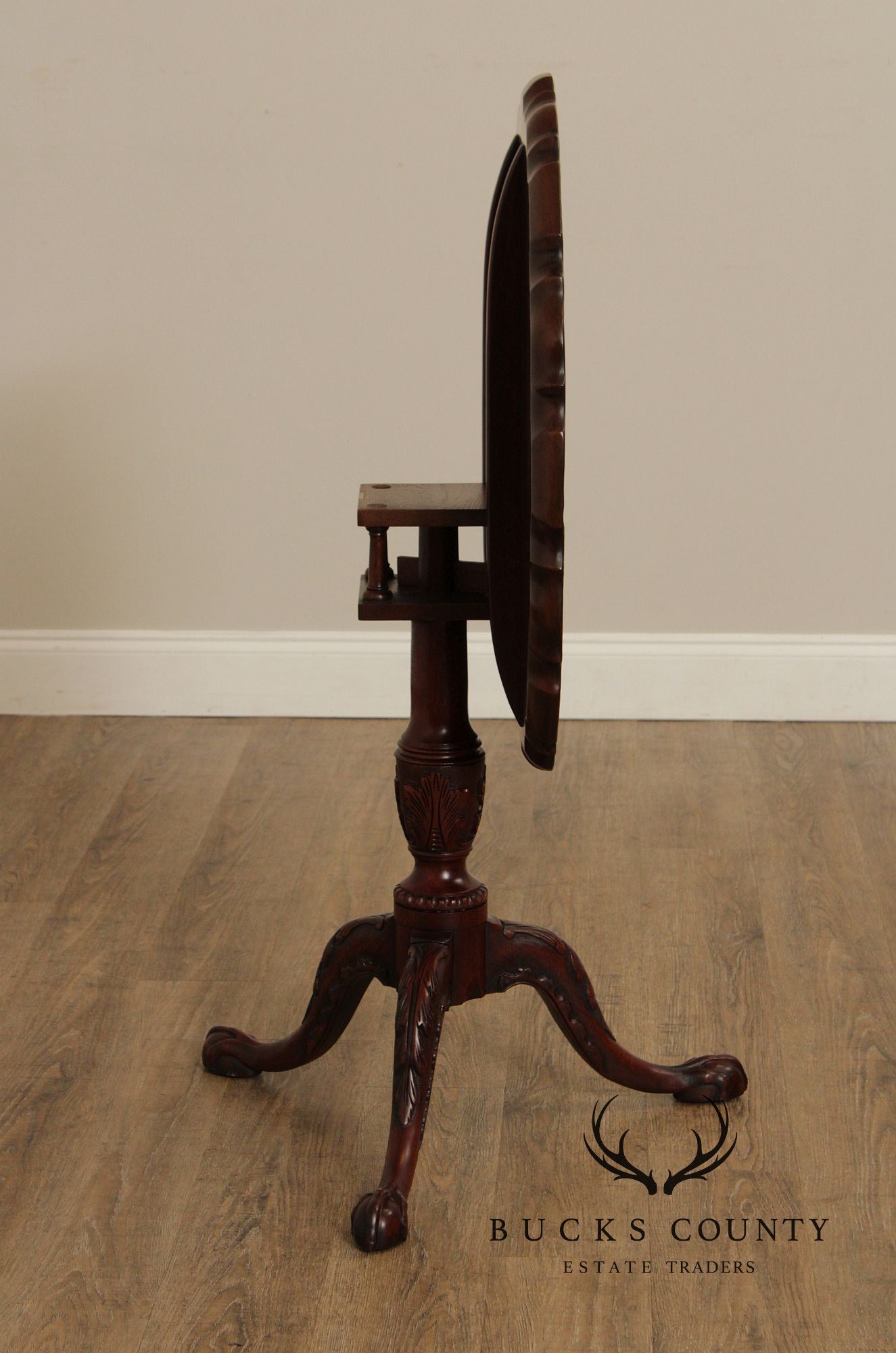Henkel Harris Carved Mahogany Tilt Top Tea Table