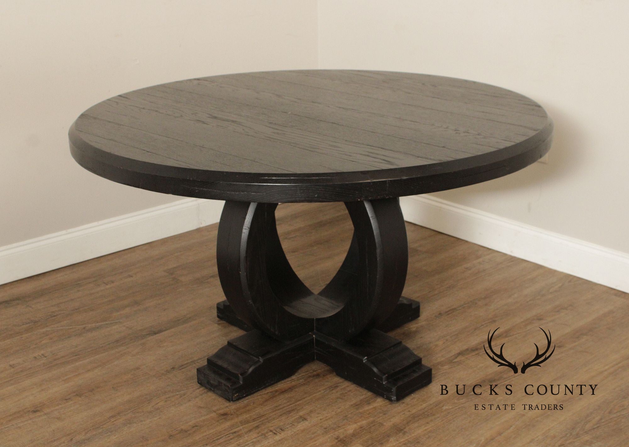 Ebonized Round Top Pedestal Dining Table