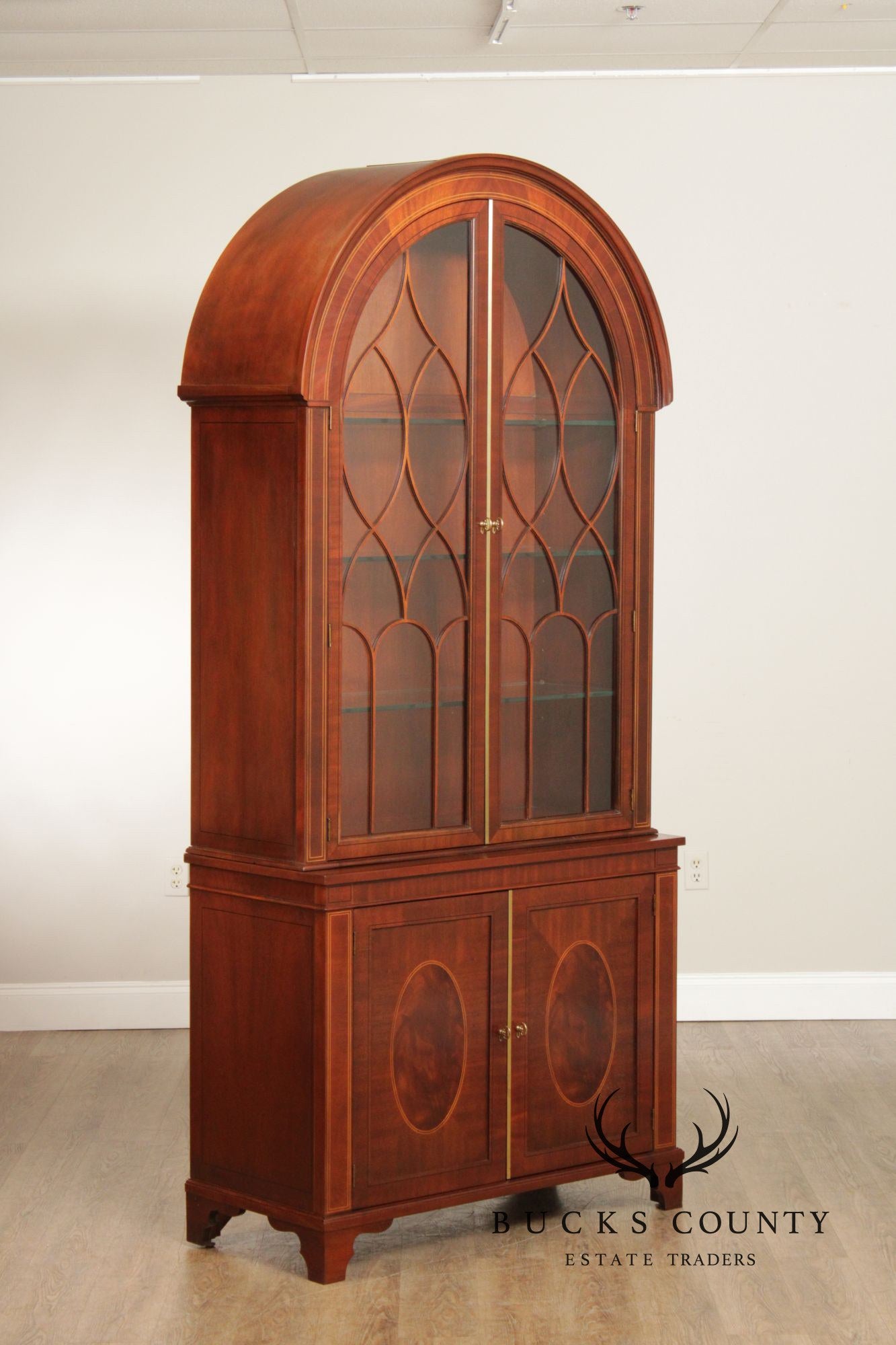 Baker Historic Charleston Pair Dome Arched Display Bookcase Cabinets