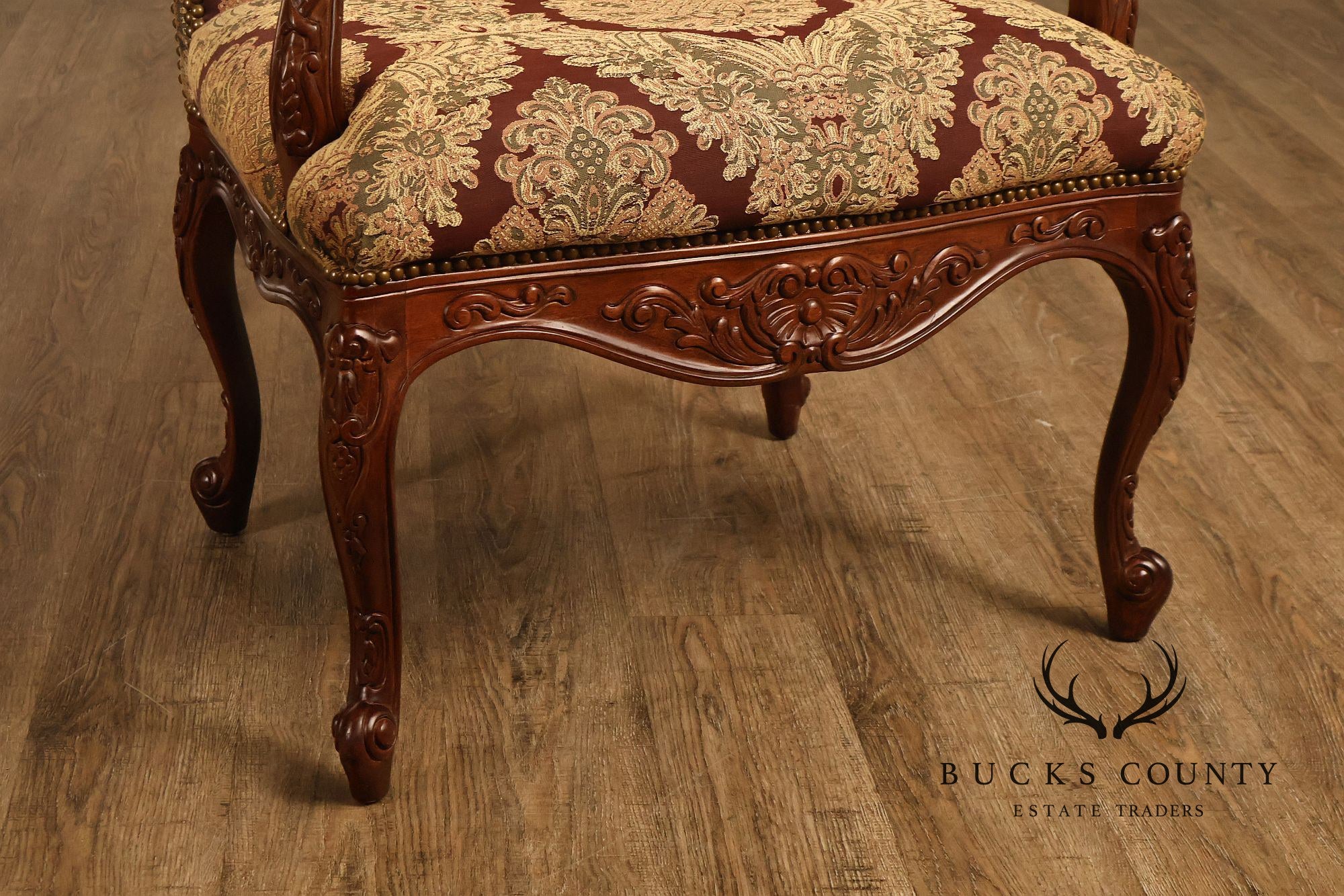 French Louis XV Style Carved Wood Upholstered Armchair