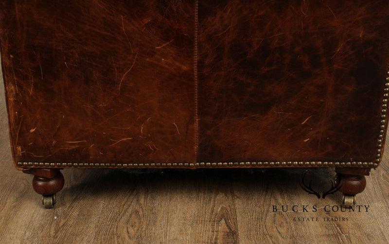 Restoration Hardware Brown Leather 'Kensington' Chesterfield Sofa