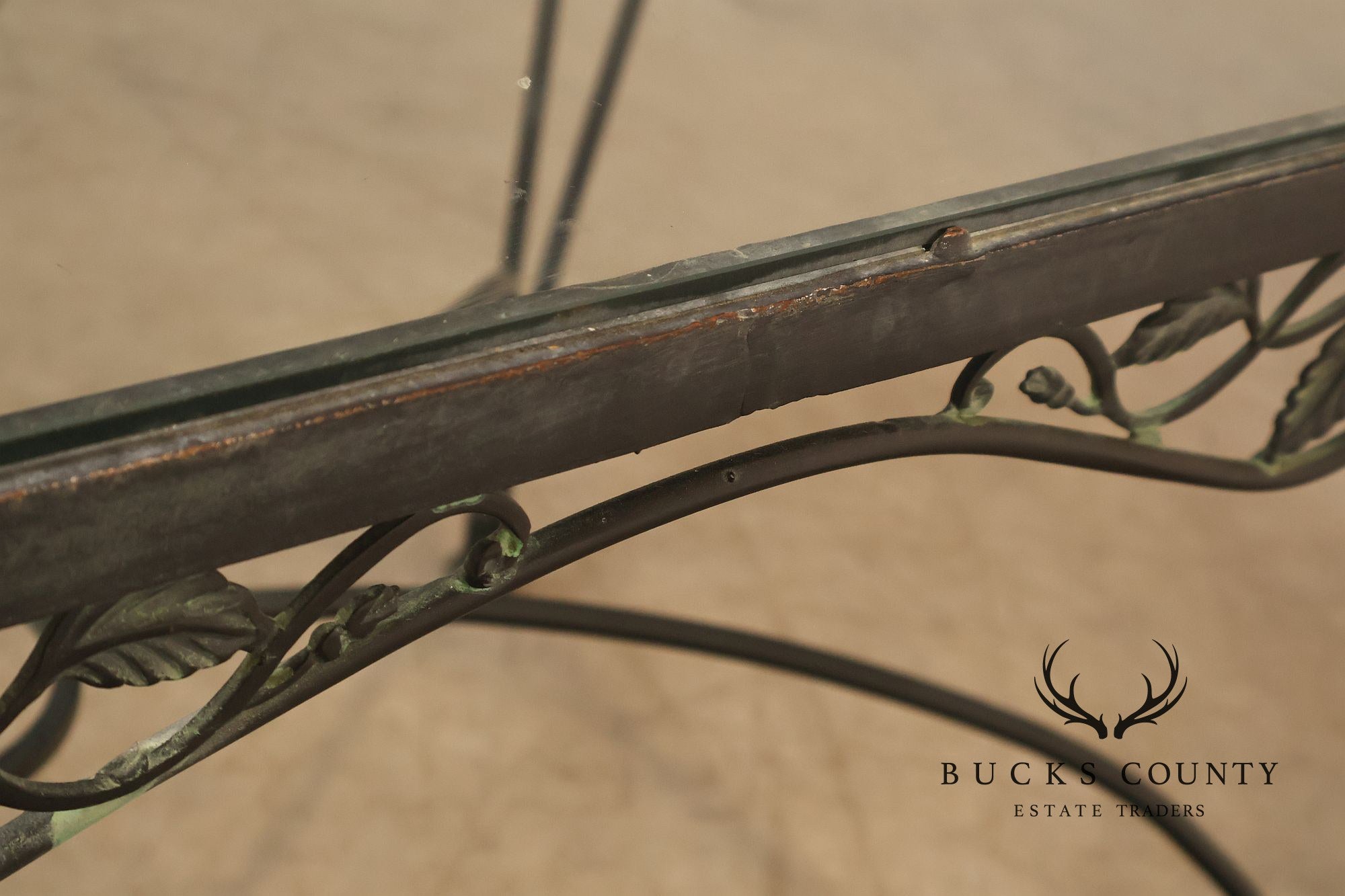 Vintage Glass Top Wrought Iron Patio Table