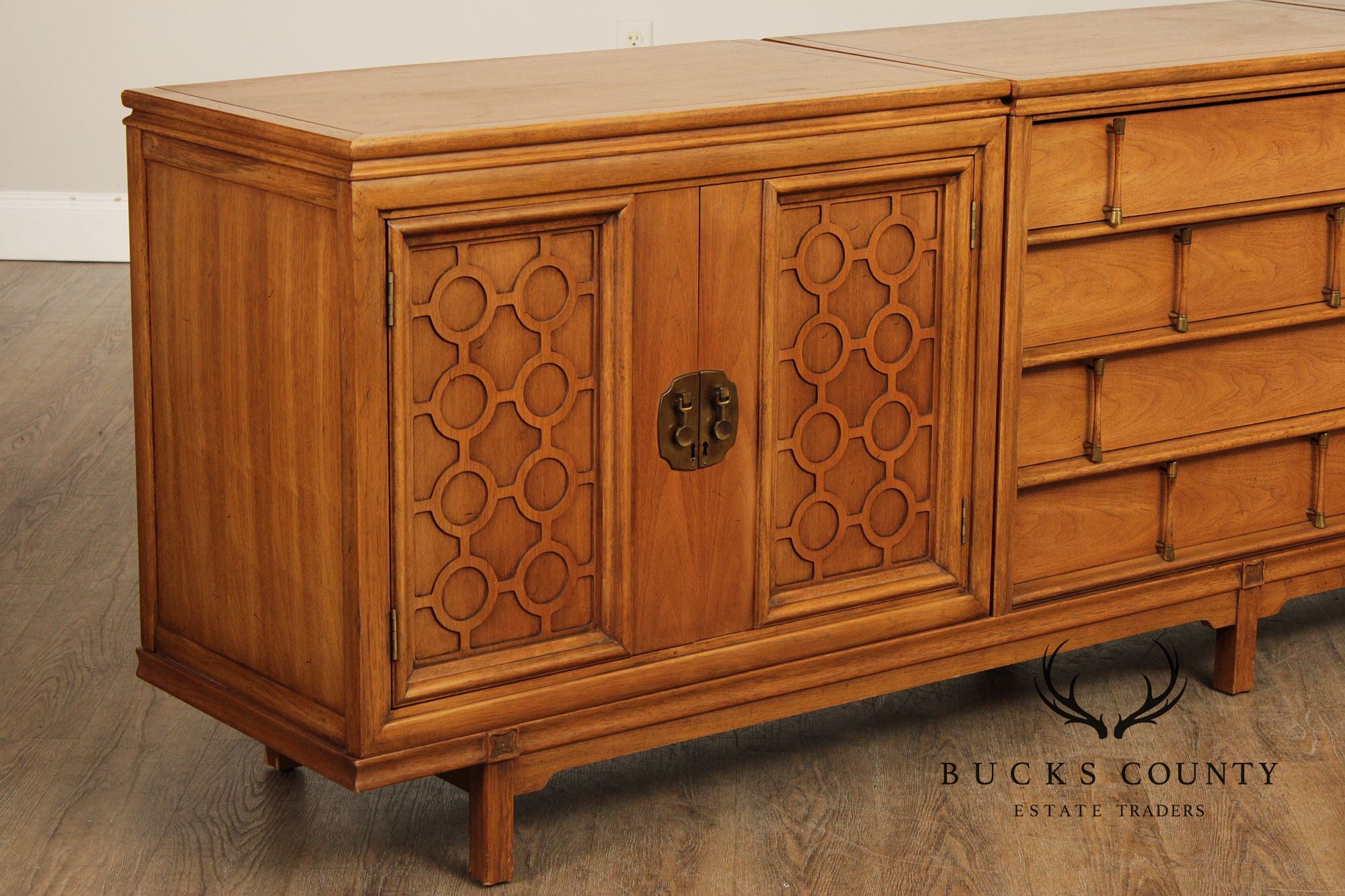 Mid Century Modern Long Sculpted Walnut Sideboard