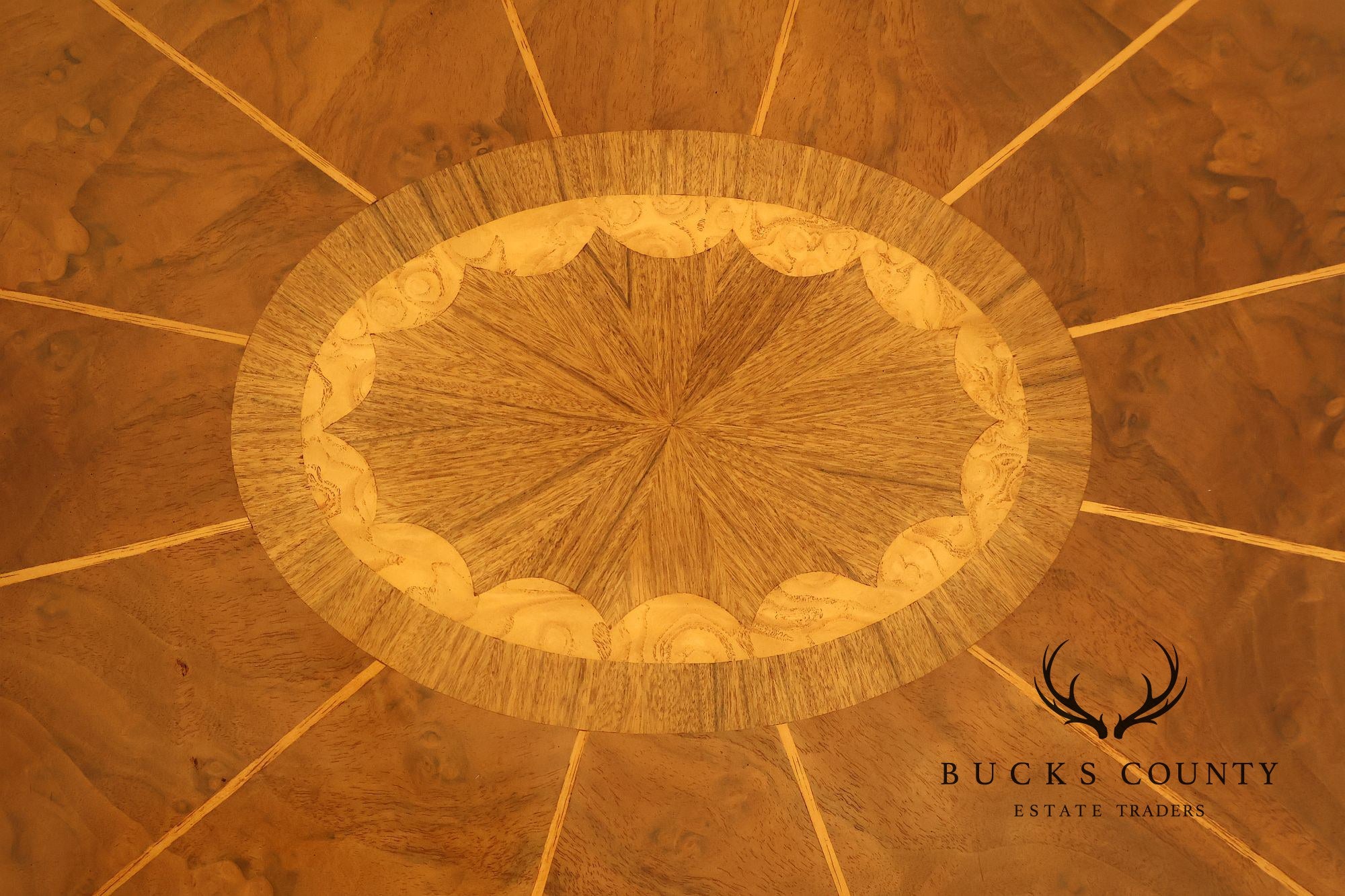 Maitland Smith Two-Tier Mixed Wood Sunburst Occasional Table
