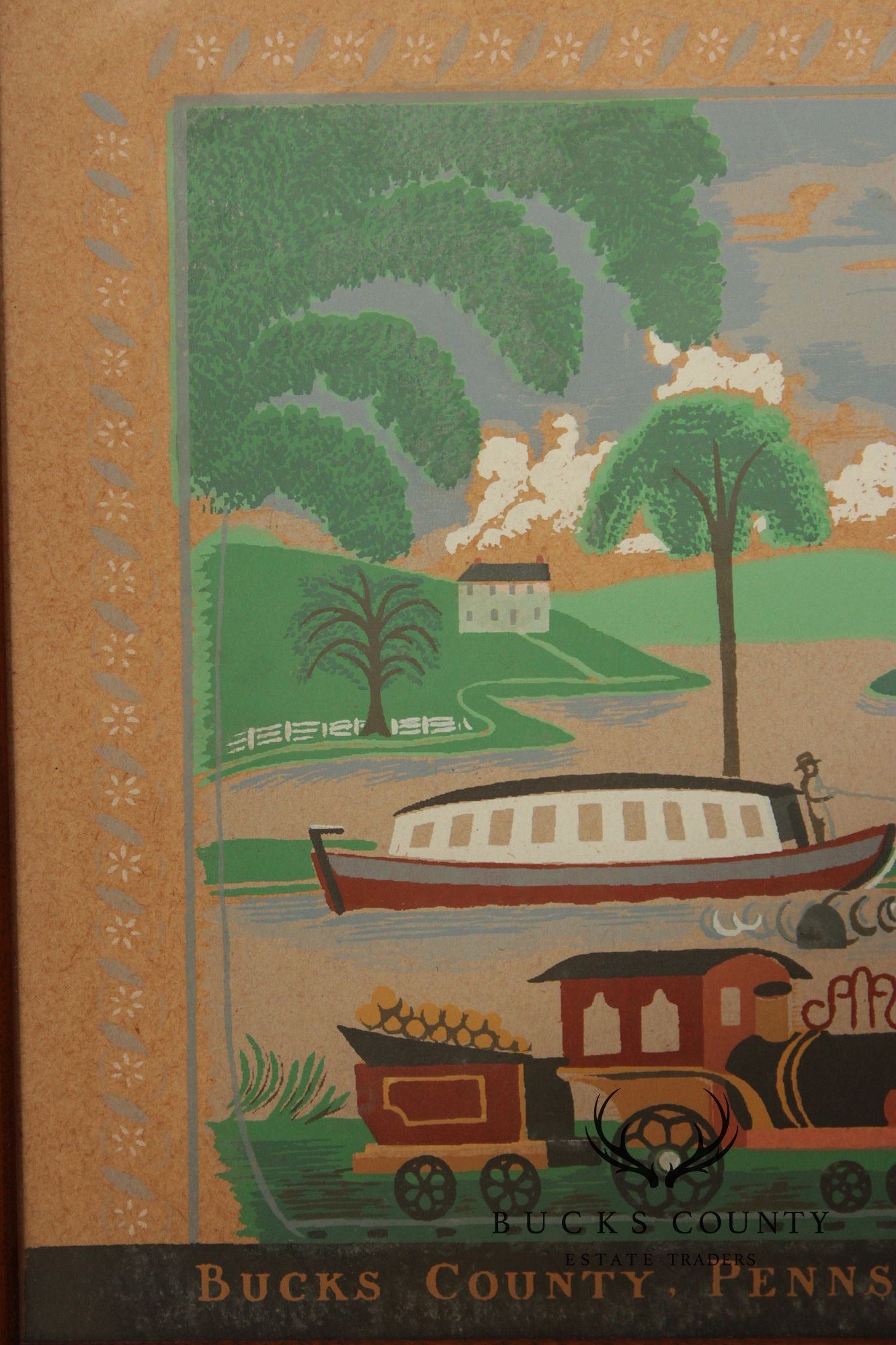 Folk Art Style Set of Four Bucks County Framed Prints