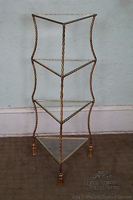 Vintage Italian Gilt Metal Rope & Tassel Triangular Etagere