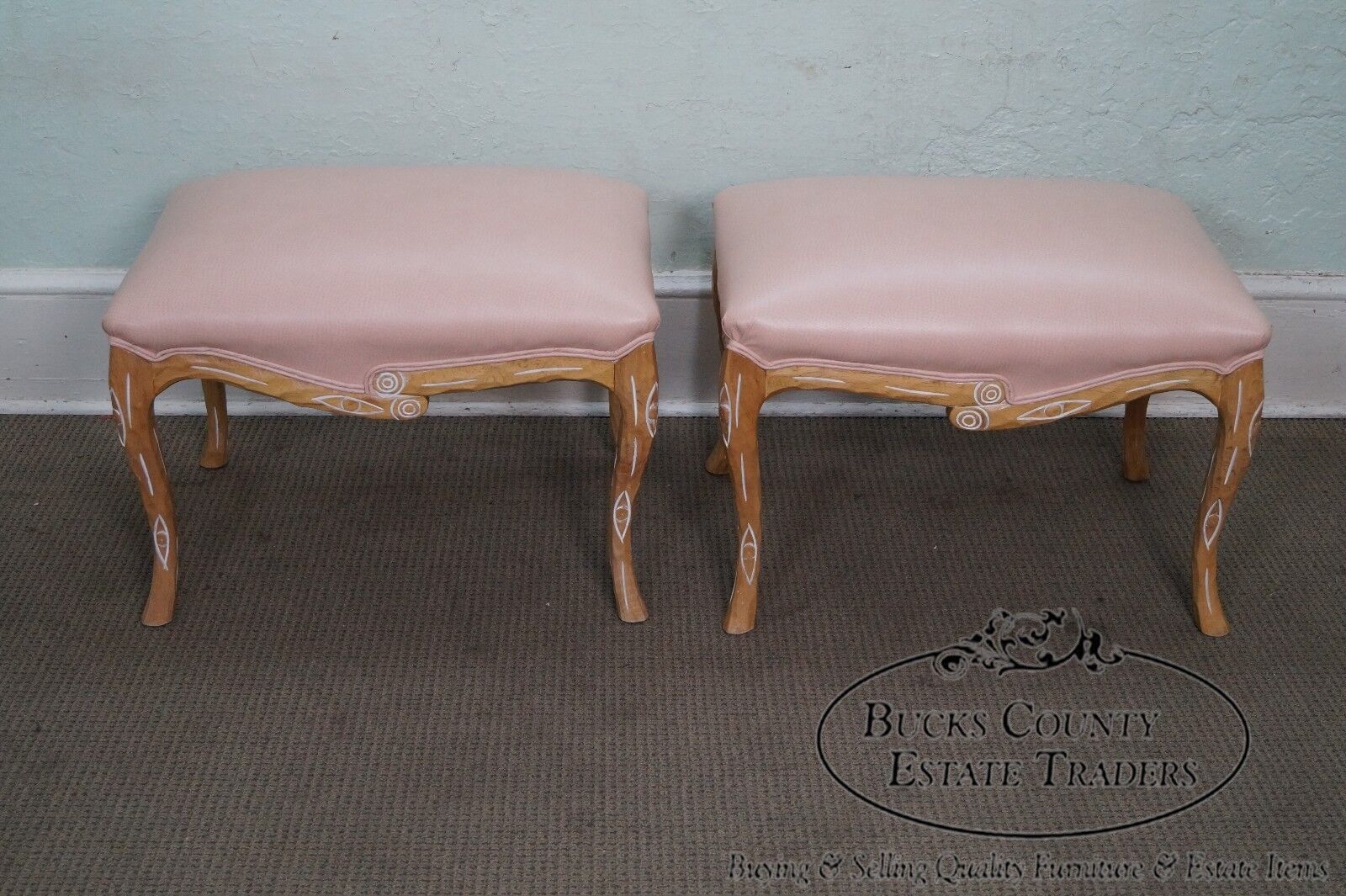 Unusual Pair of Faux Branch Leather Ottomans Benches