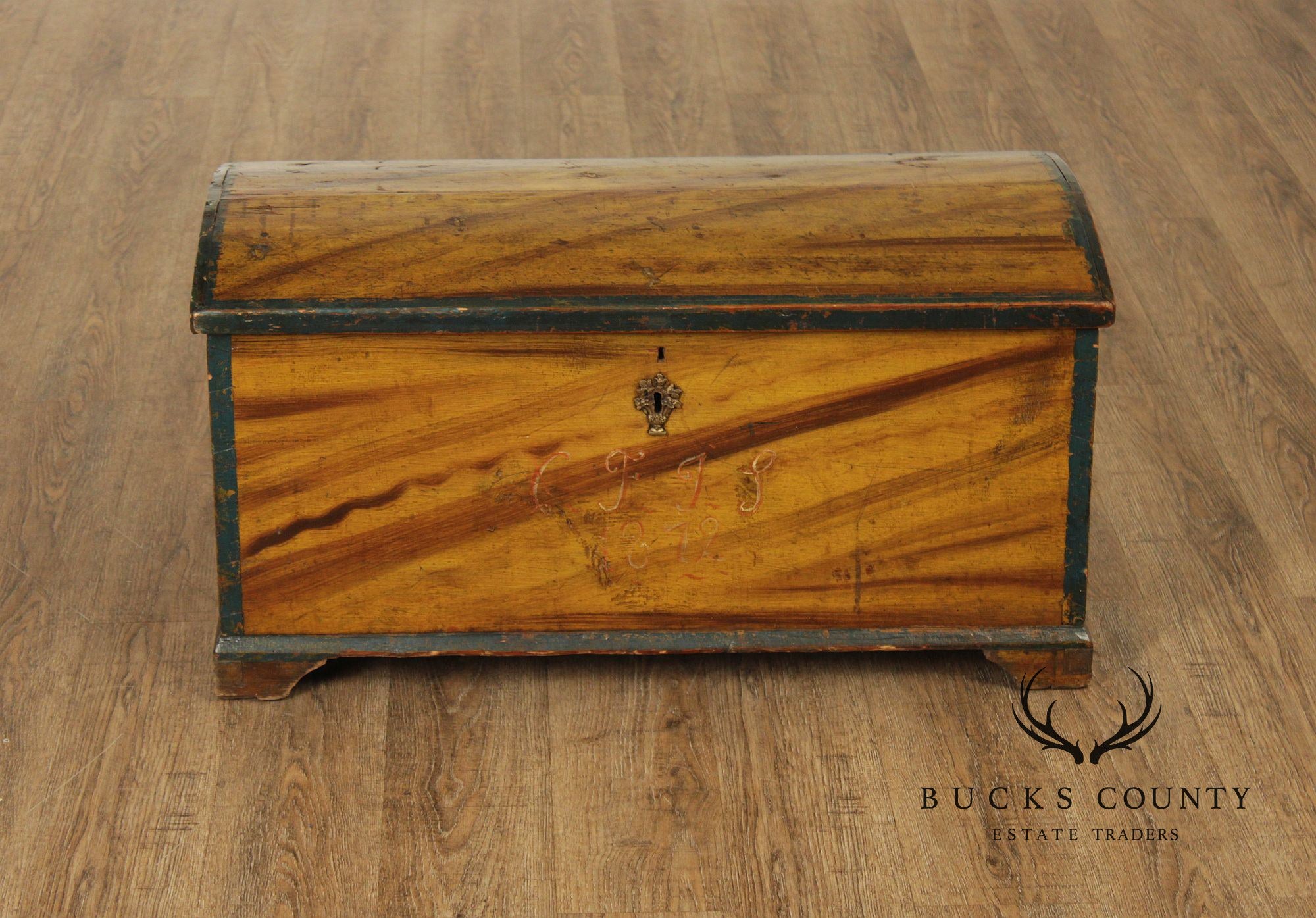 Antique Dome Top Grain Painted Pine Blanket Chest