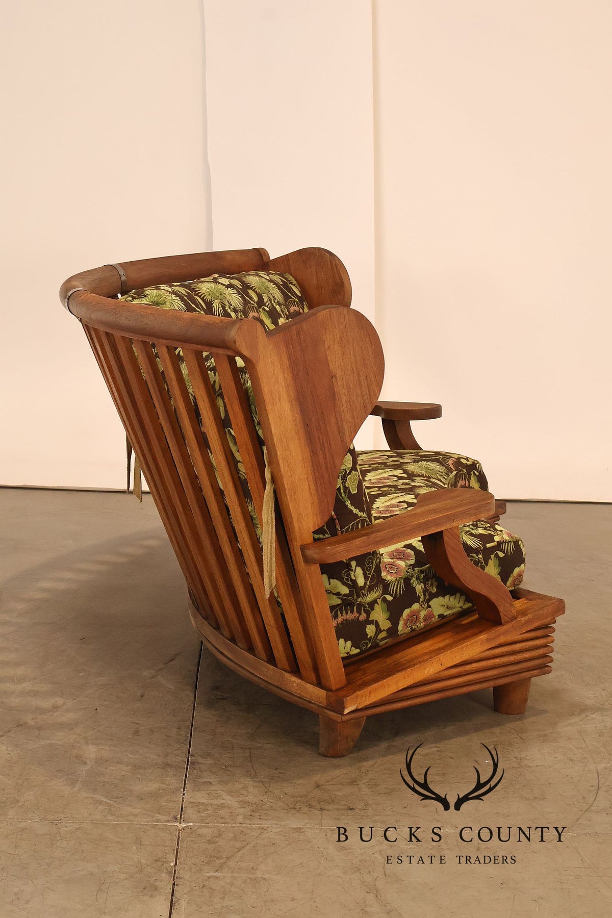 Curved Teak Modular Sofa With Floral Upholstery