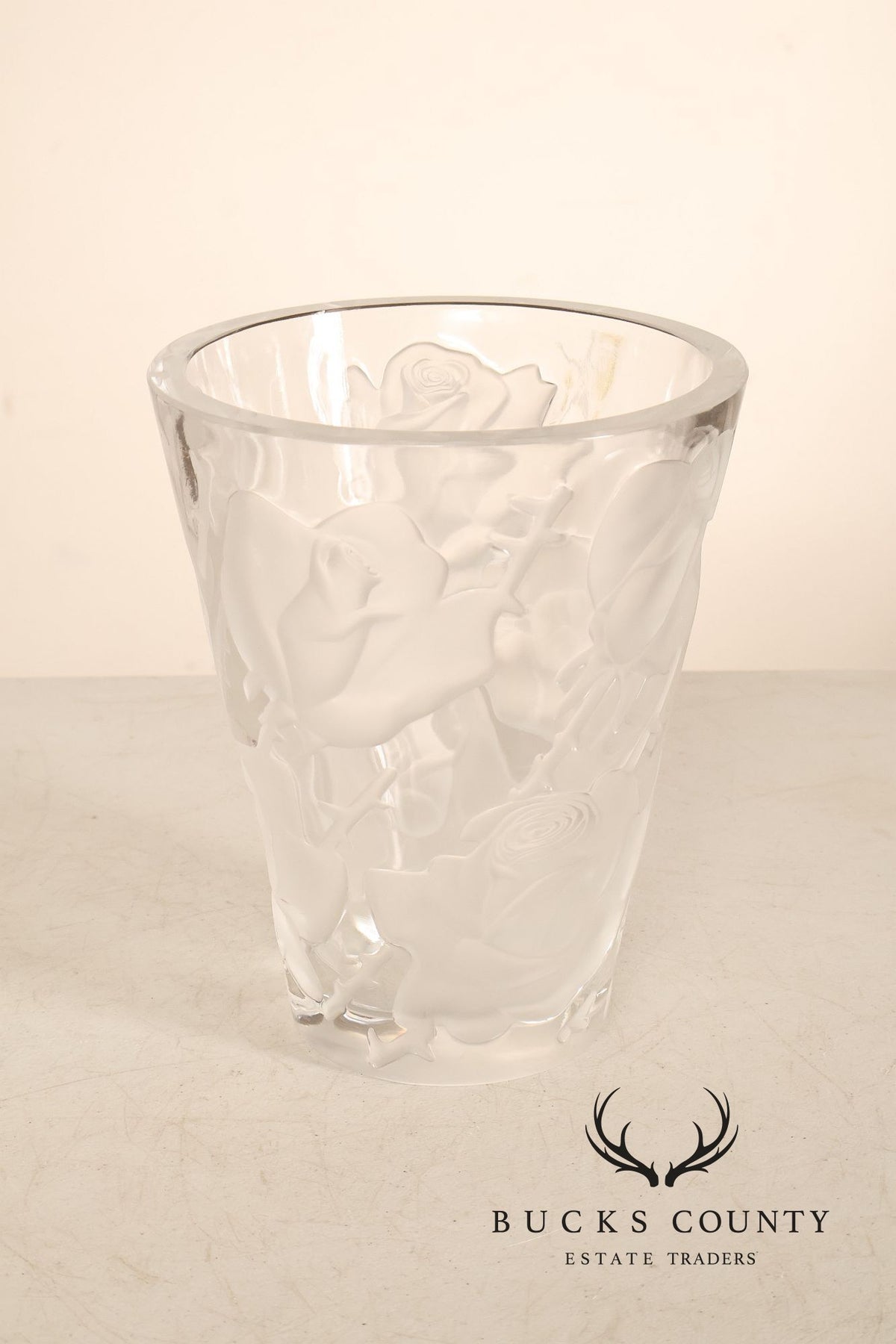 Lalique 'Ispahan' Rose Pattern Glass Vase