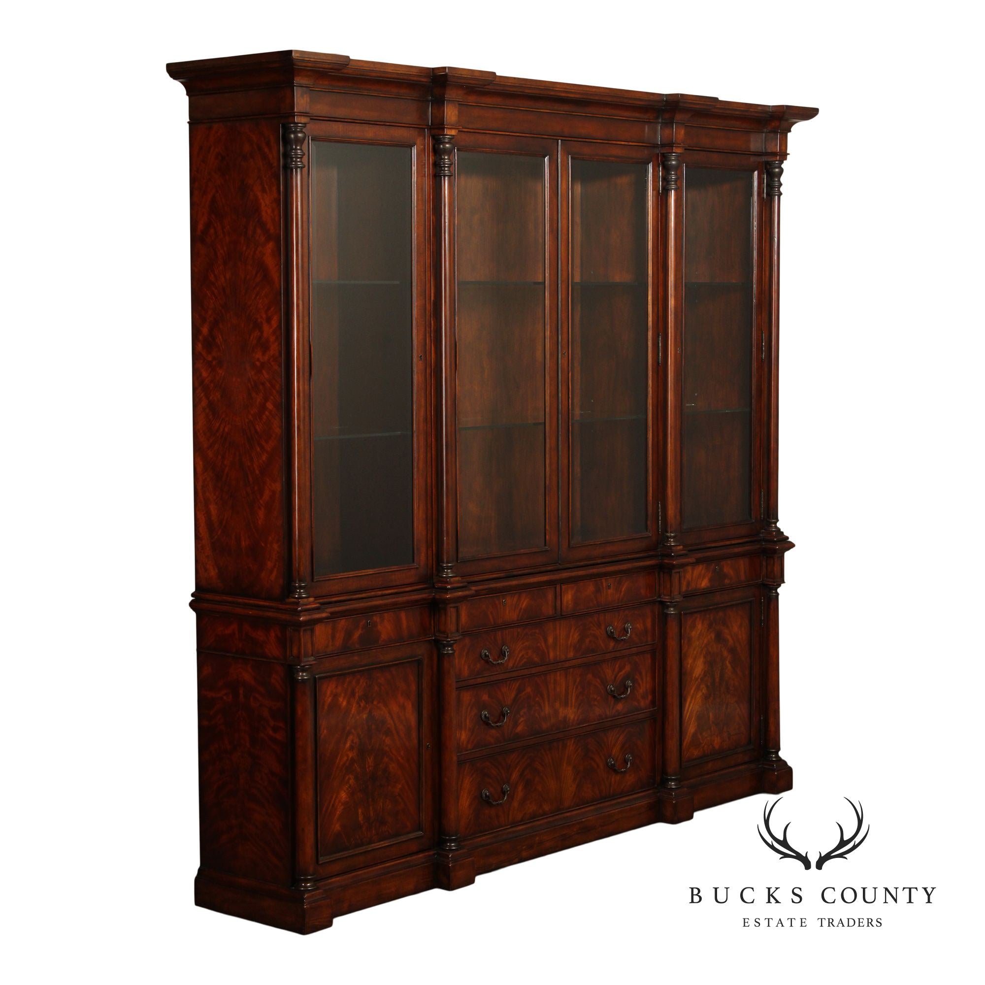 Hickory White Monumental Empire Style Mahogany Breakfront