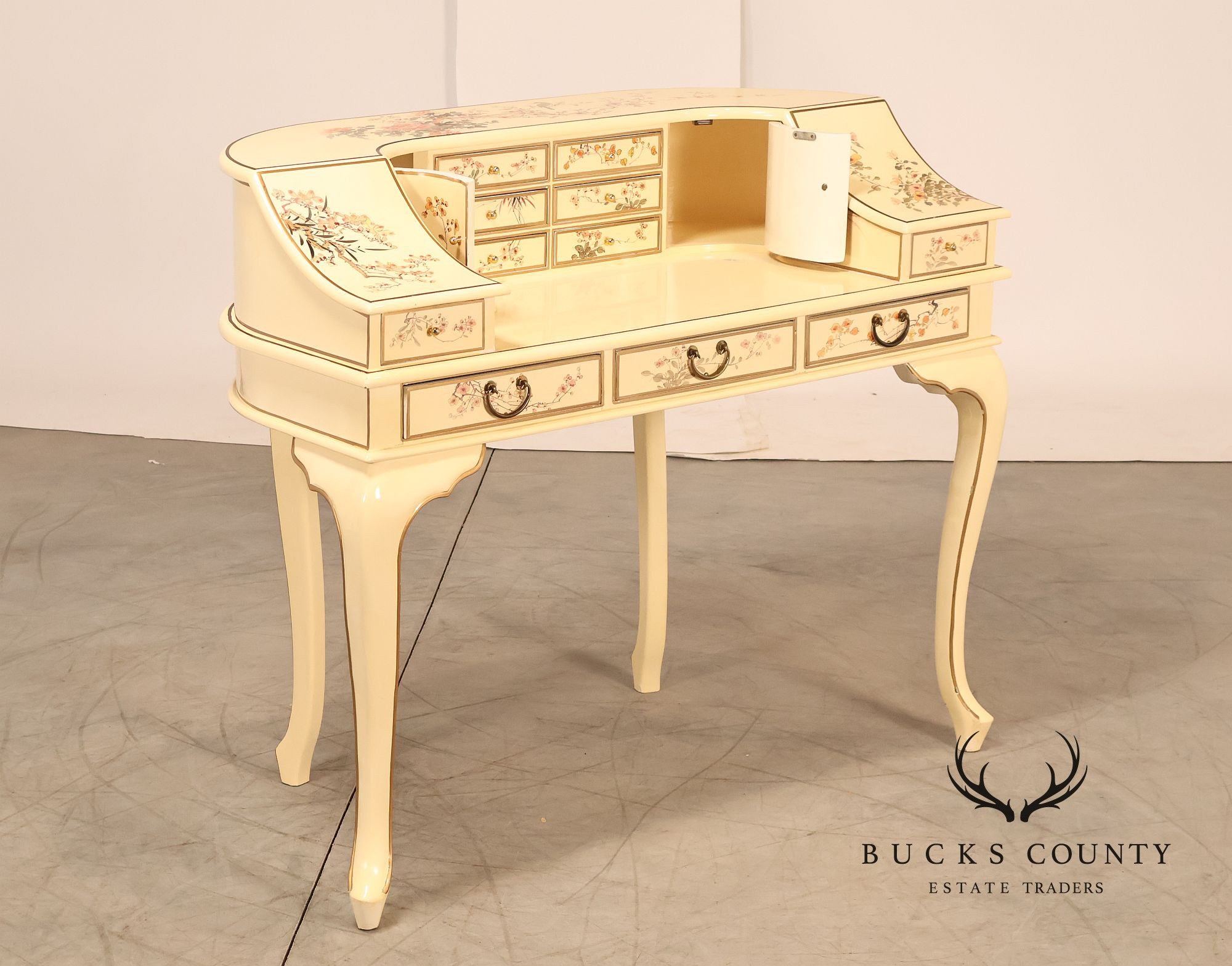 Chinoiserie Painted Carlton House Writing Desk With Chair