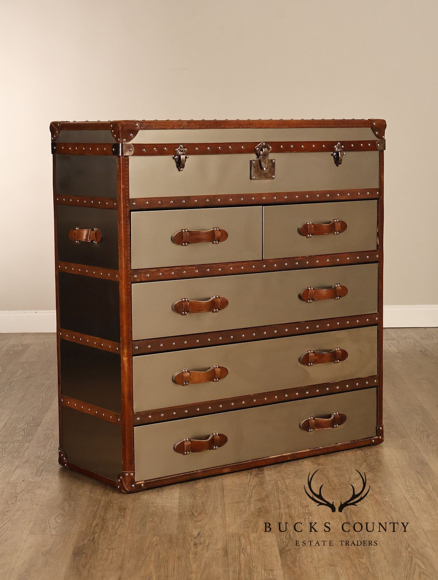 Restoration Hardware 'Mayfair' Steel and Leather Chest of Drawers