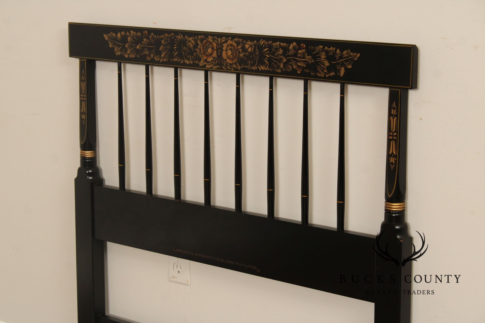 L. Hitchcock Pair of Stencil Painted Twin Spindle Headboards