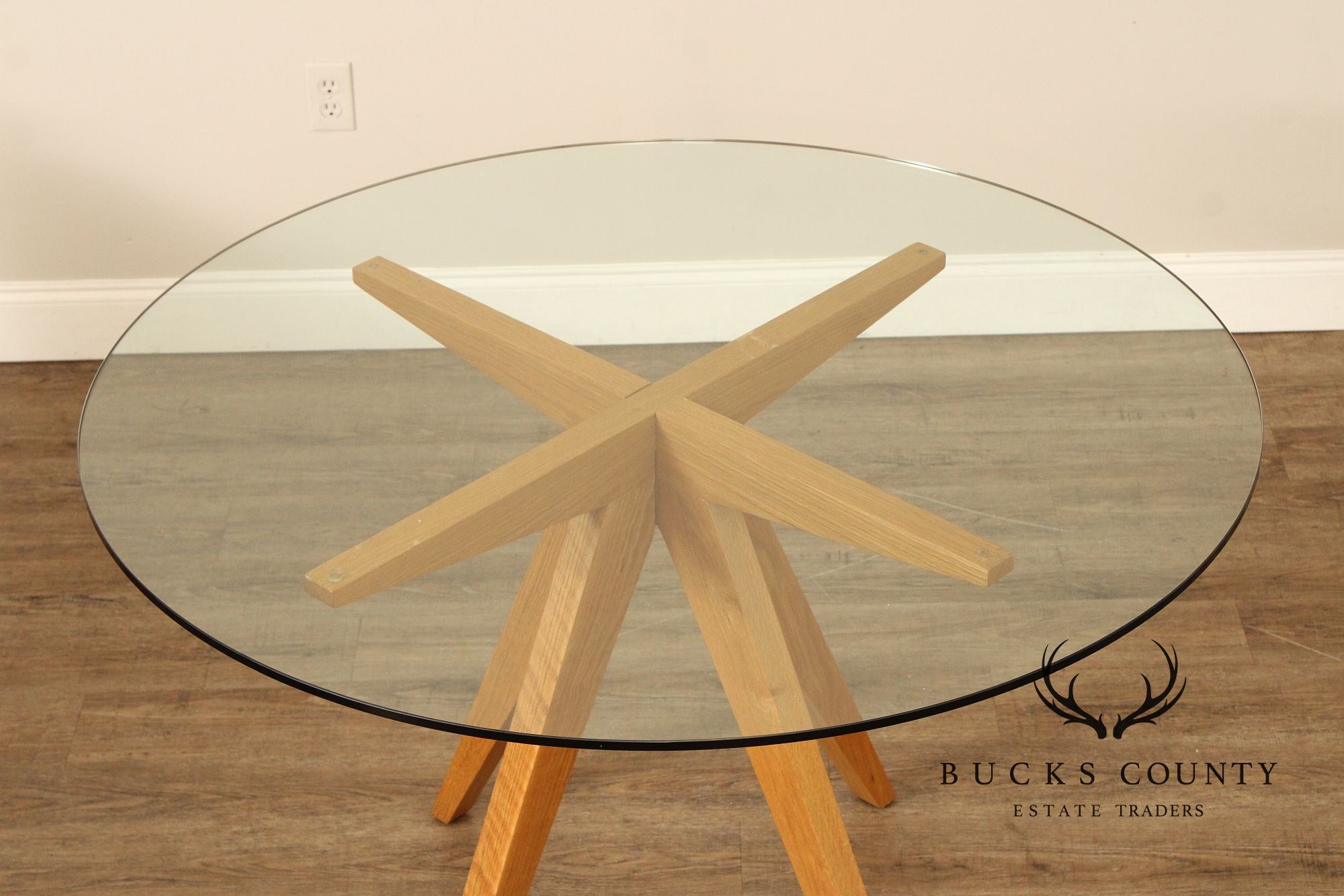 Mid Century Modern Style Glass Top Oak Dining Table