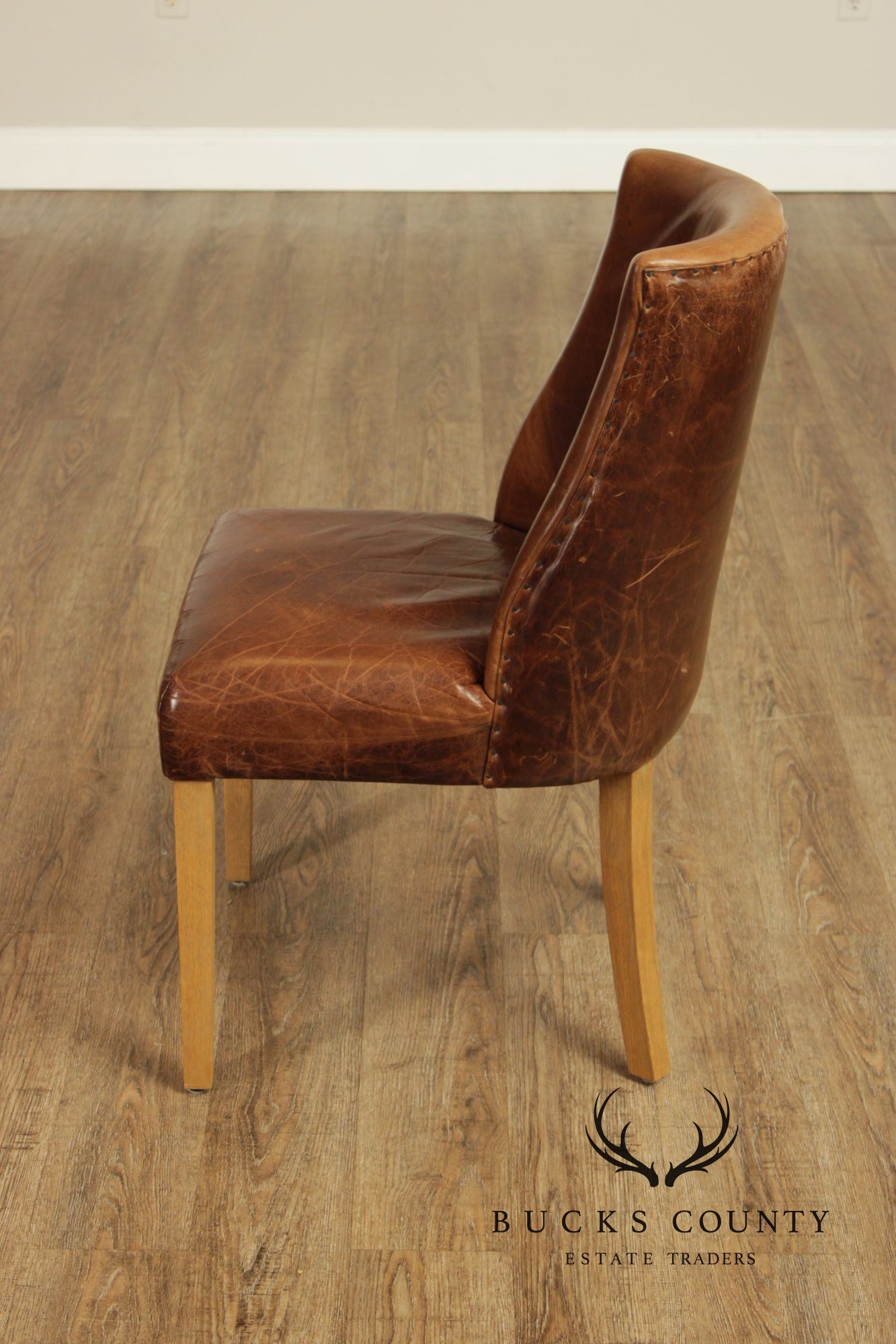 Restoration Hardware French Style Set of Four Leather Dining Chairs