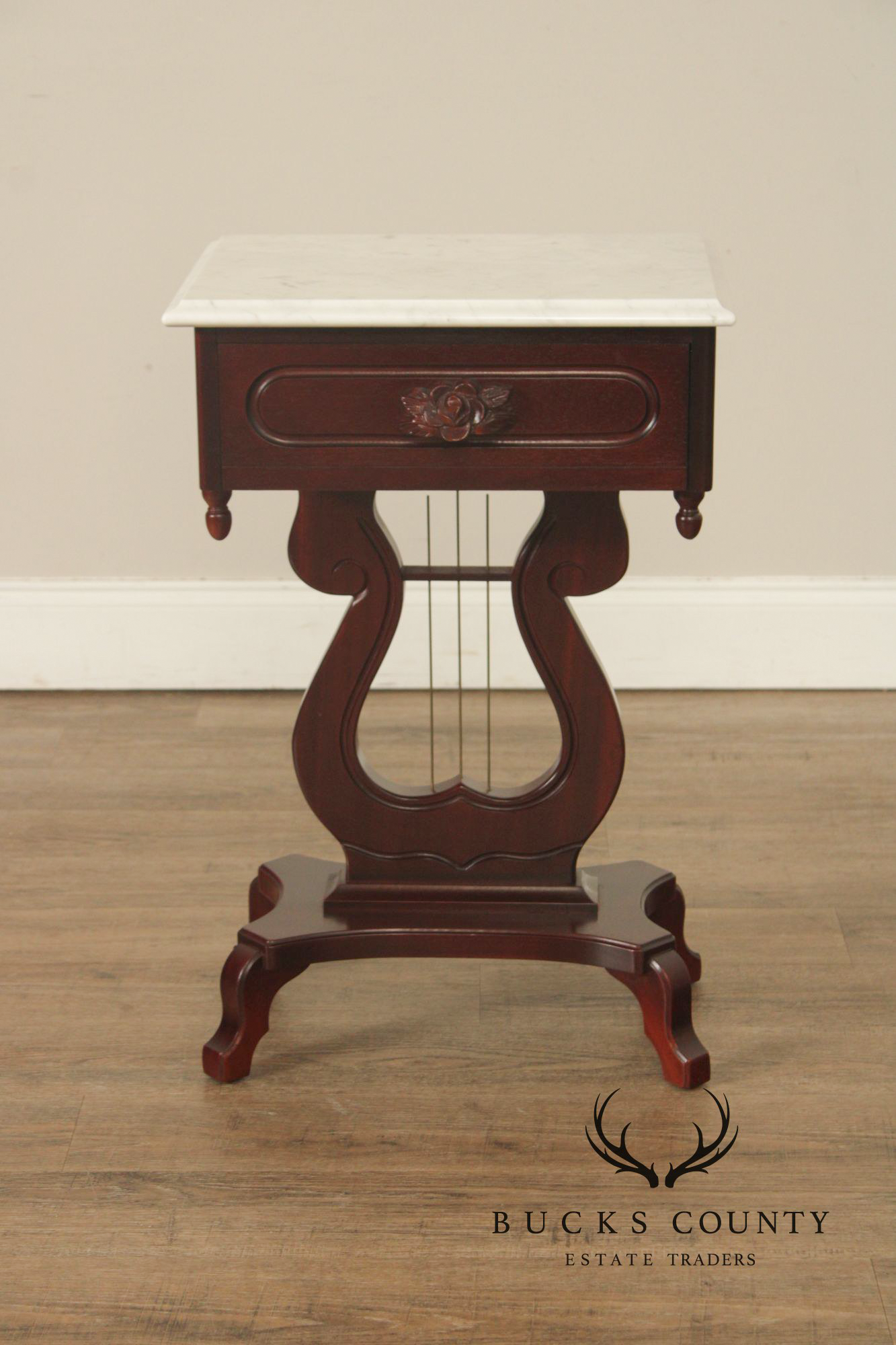 Victorian Style Marble Top Mahogany Side Table