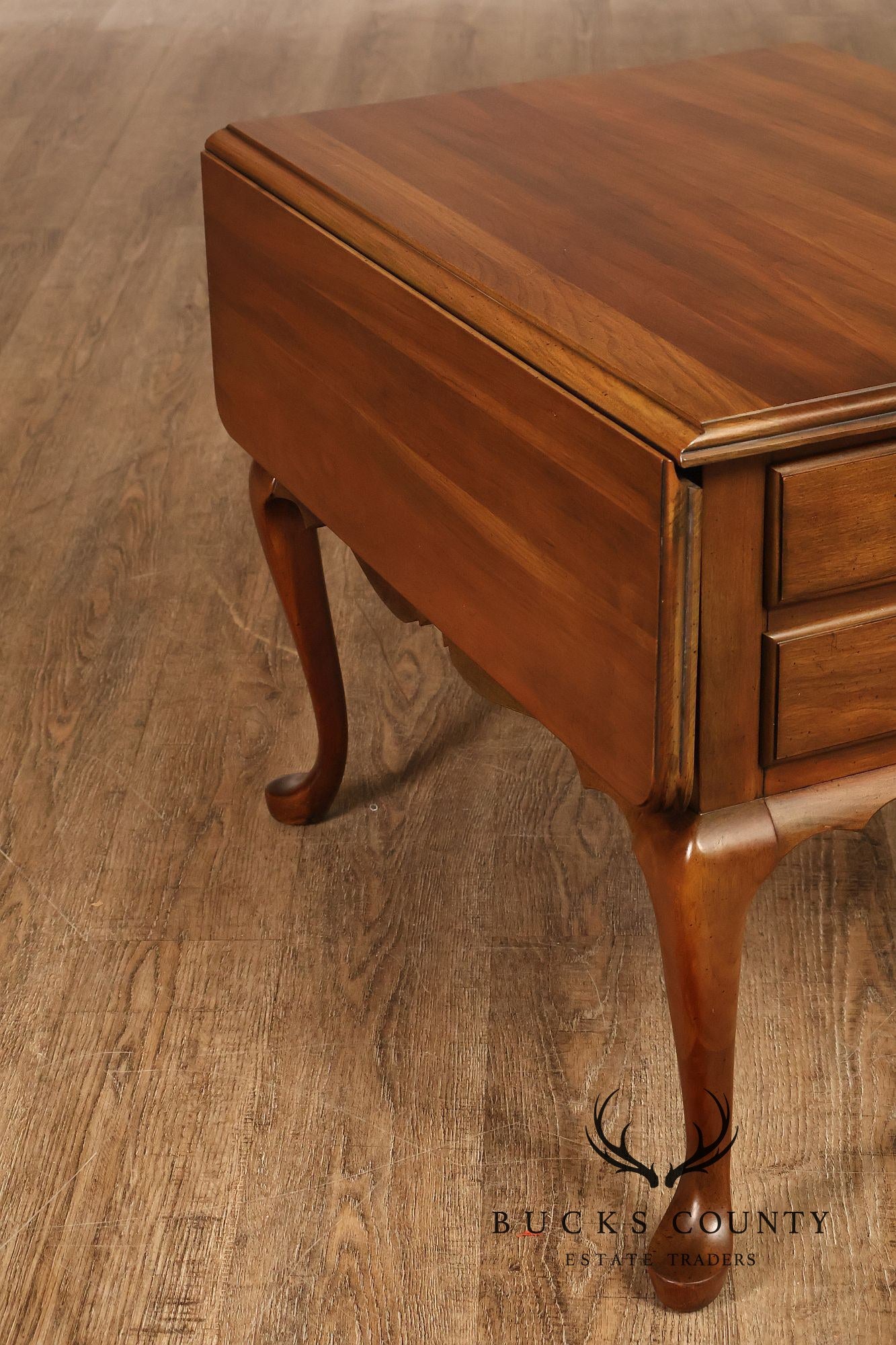 Pennsylvania House Vintage Pair Of Queen Anne Style Cherry Drop Leaf Two-Drawer End Tables