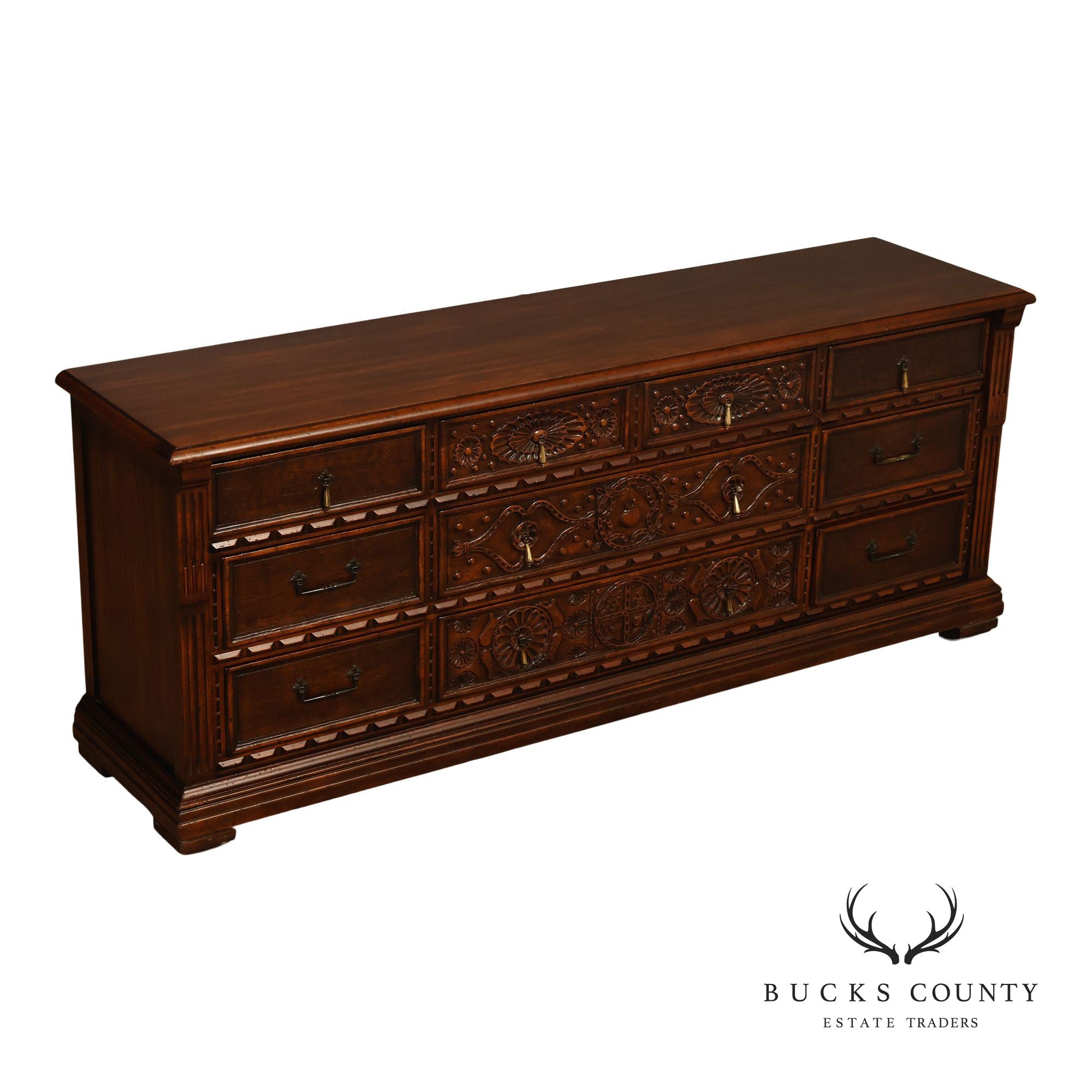 John Widdicomb Spanish Revival Style Carved Triple Dresser