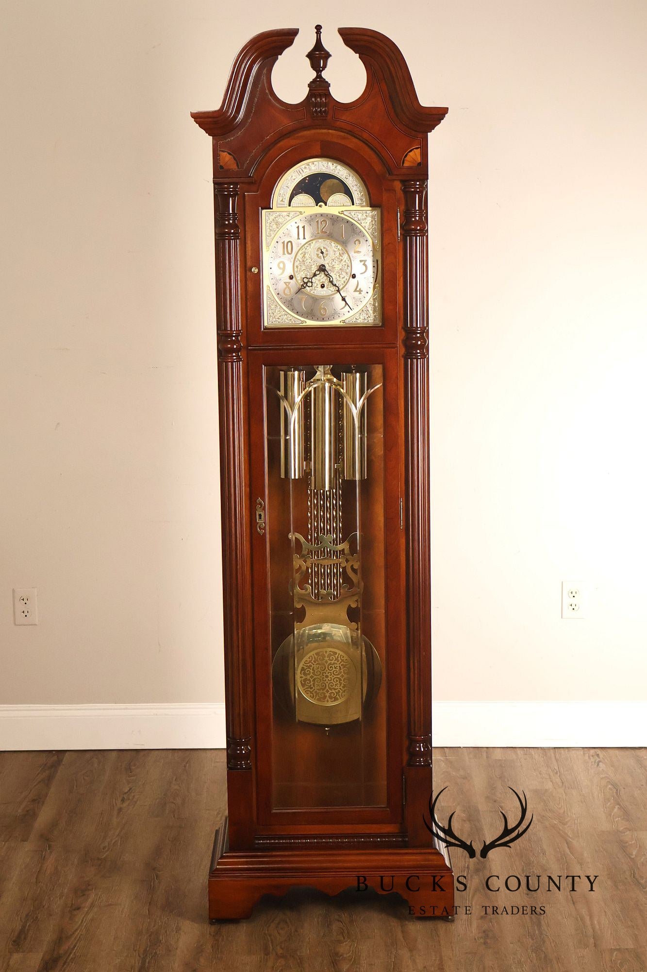 Sligh Mahogany Grandfather Clock With Triple Chime Moon Phase Dial