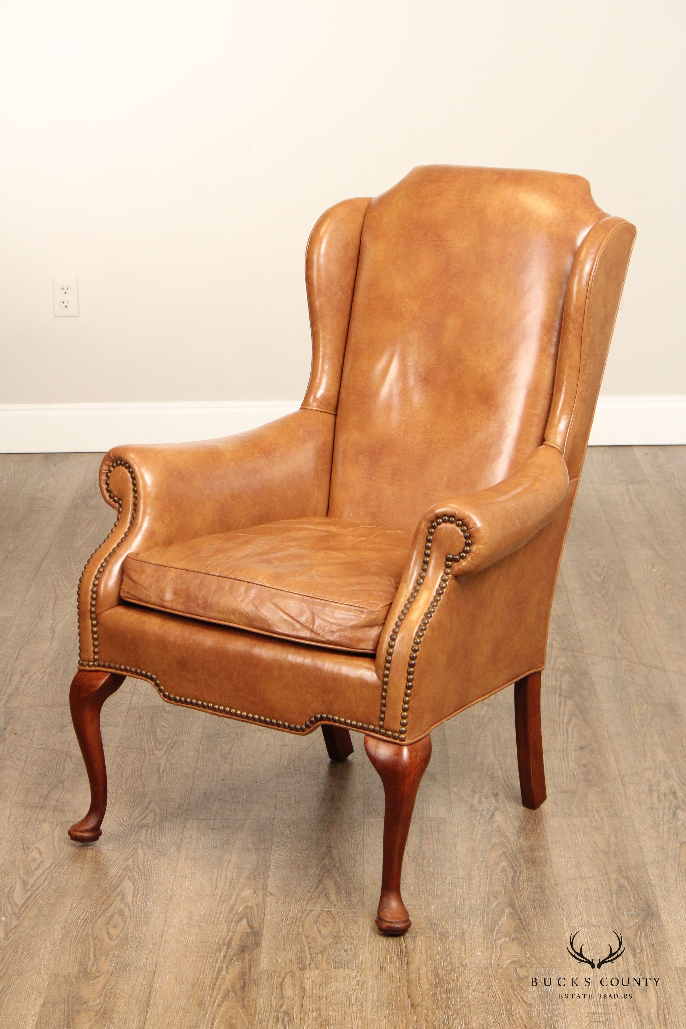 Leathercraft Queen Anne Style Leather Wing Chair